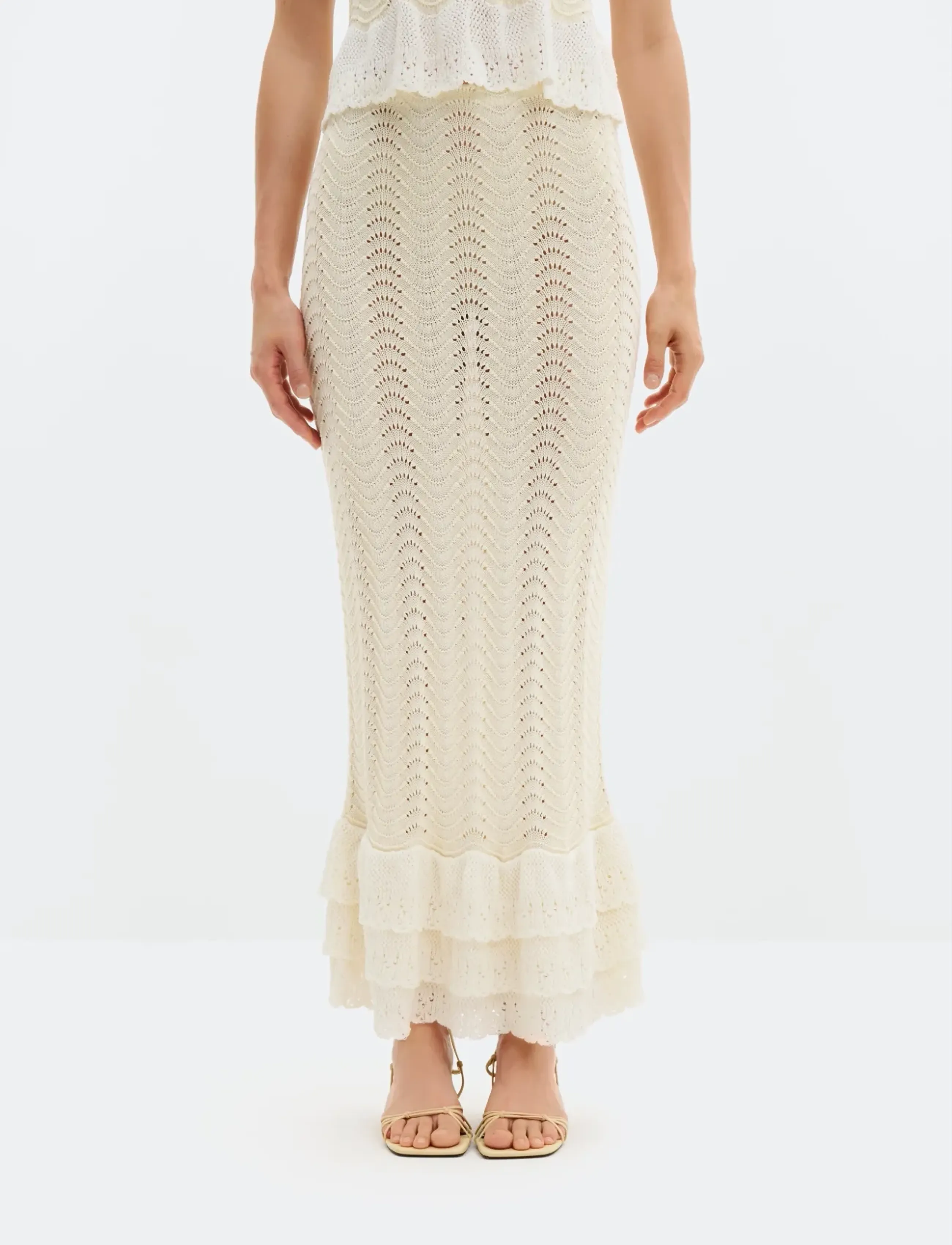 Malina Zenna Crochet Trimmed Knitted Maxi Skirt - Maksihameet - VANILLA / cream