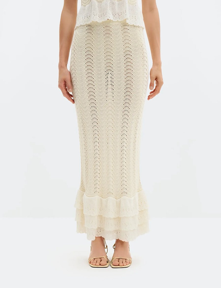 Malina - Zenna Crochet Trimmed Knitted Maxi Skirt - maxi skirts - vanilla - 0