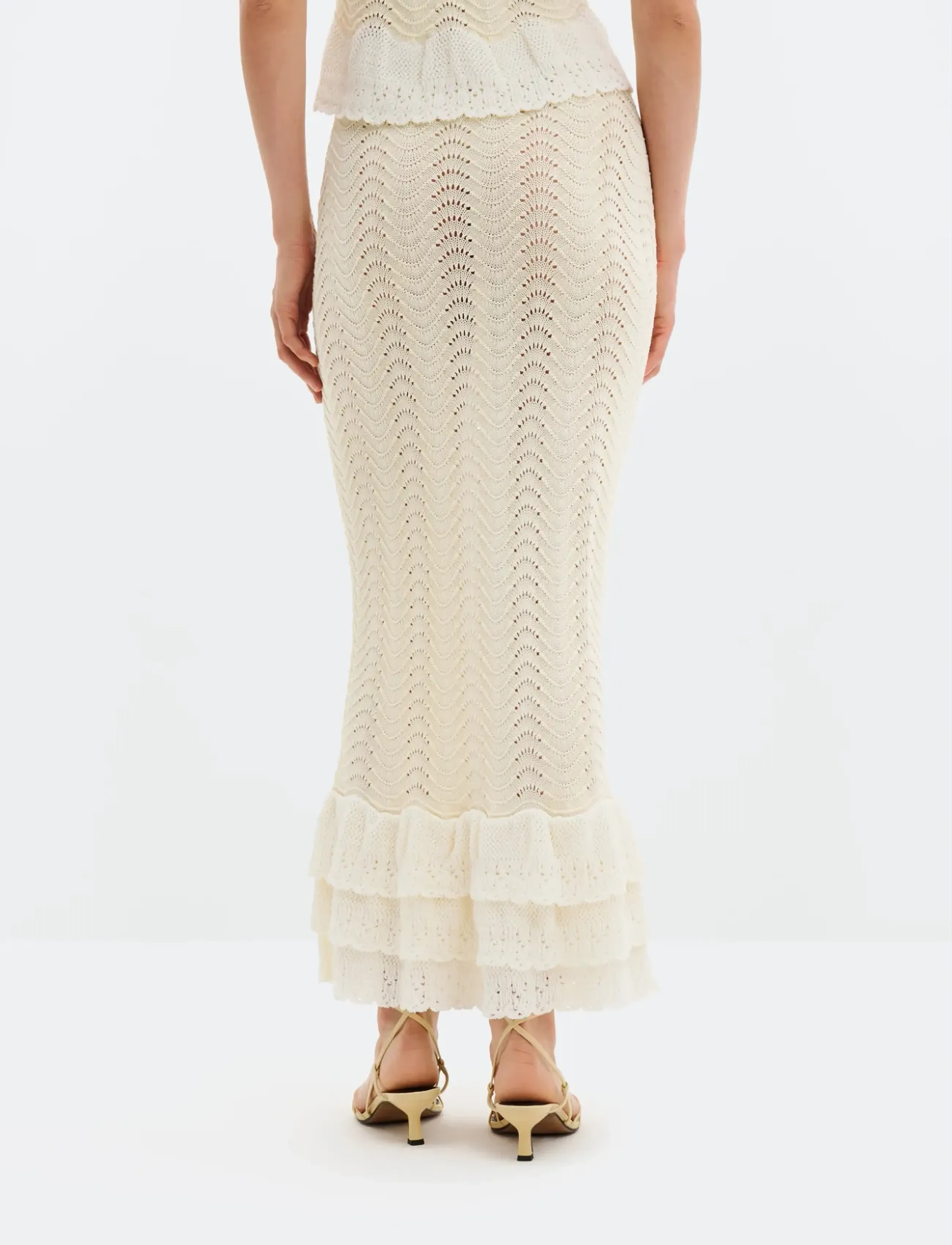 Malina - Zenna Crochet Trimmed Knitted Maxi Skirt - maxi röcke - vanilla - 2