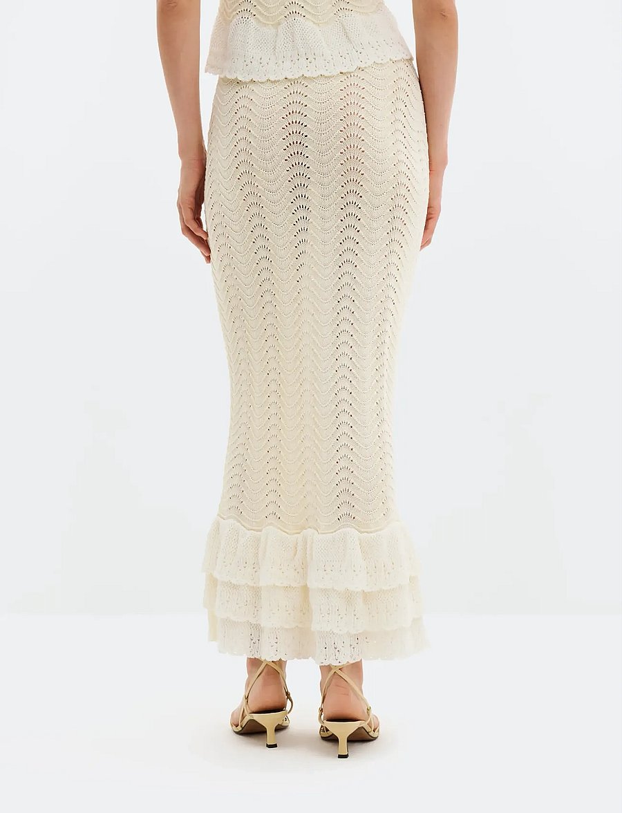 Malina - Zenna Crochet Trimmed Knitted Maxi Skirt - maxi skirts - vanilla - 2