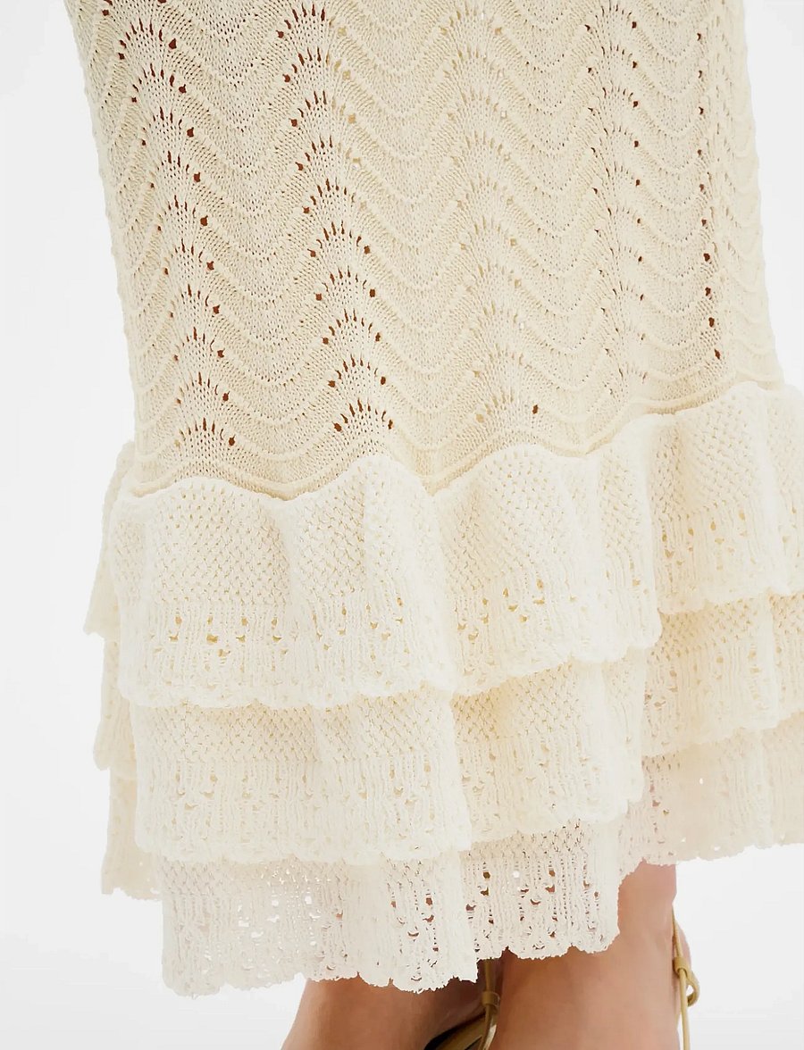 Malina - Zenna Crochet Trimmed Knitted Maxi Skirt - maxi skirts - vanilla - 3