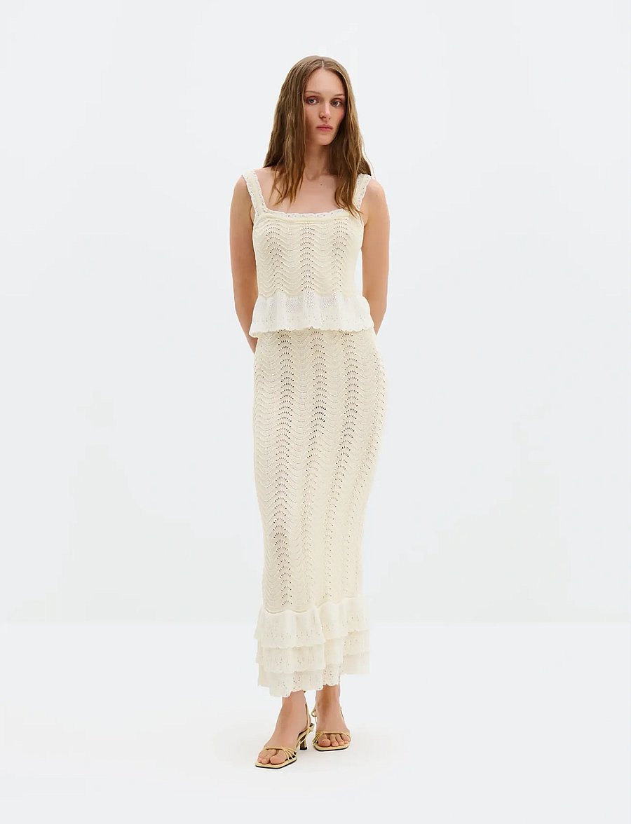 Malina - Zenna Crochet Trimmed Knitted Maxi Skirt - maxi skirts - vanilla - 4