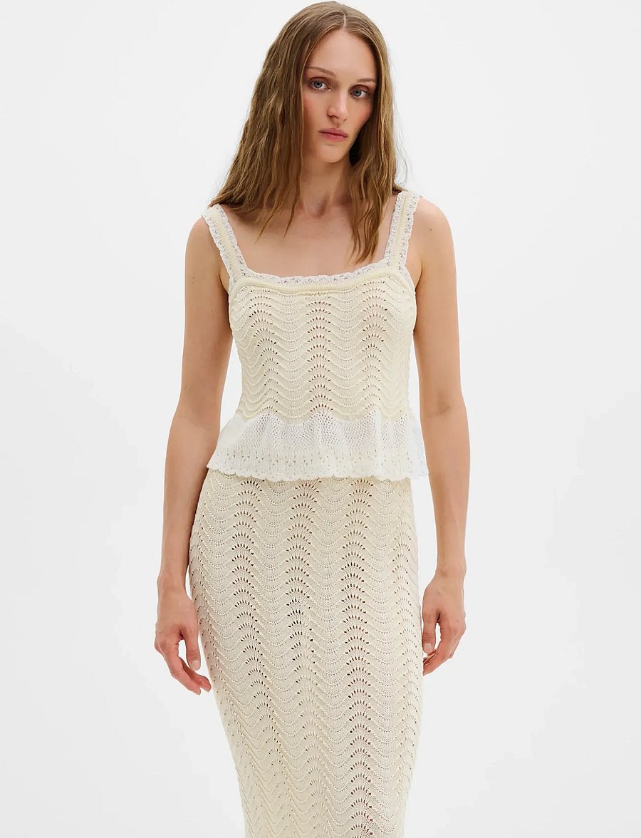Malina - Evelynn Crochet Trimmed Knitted Top - tops zonder mouwen - vanilla - 0