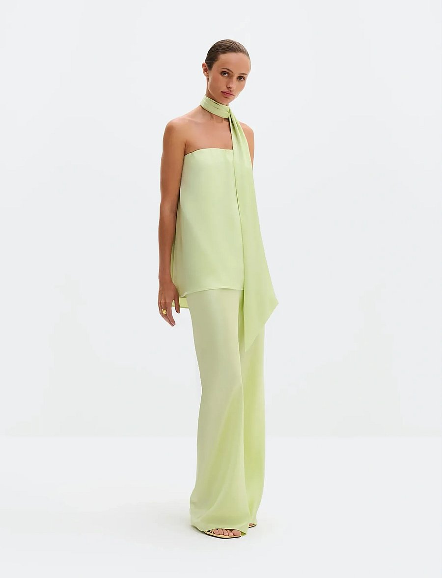Malina - Tina Bias Cut Satin Pants - sirged püksid - pistachio - 4