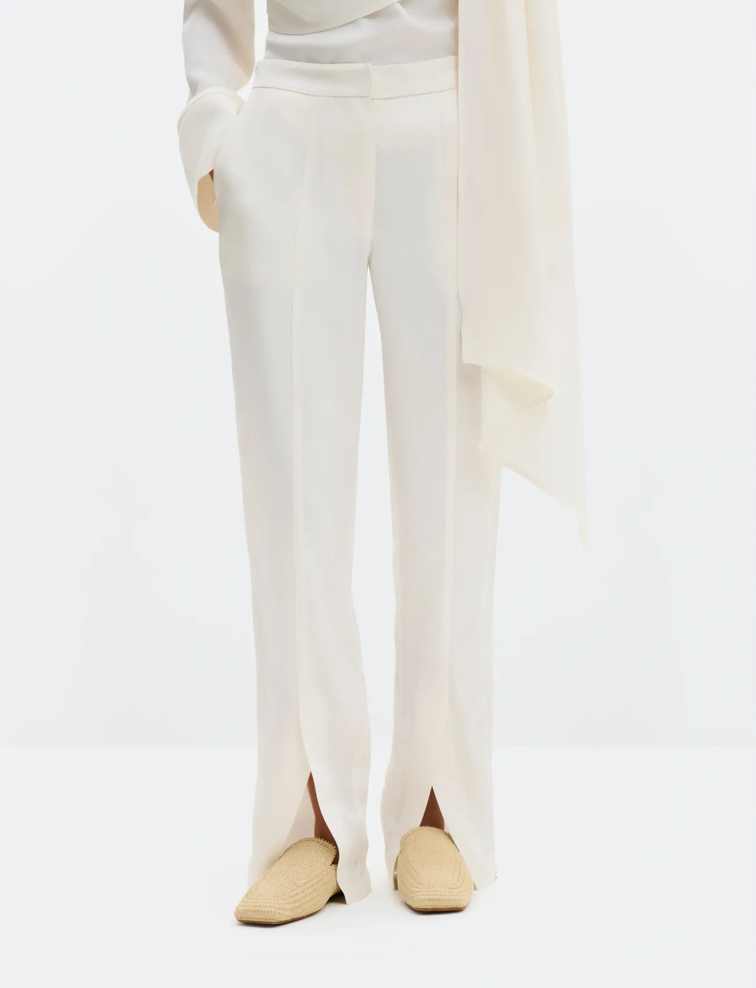 Malina Lovisa Slits Detailed Pants - Straight leg hosen - VANILLA / cream