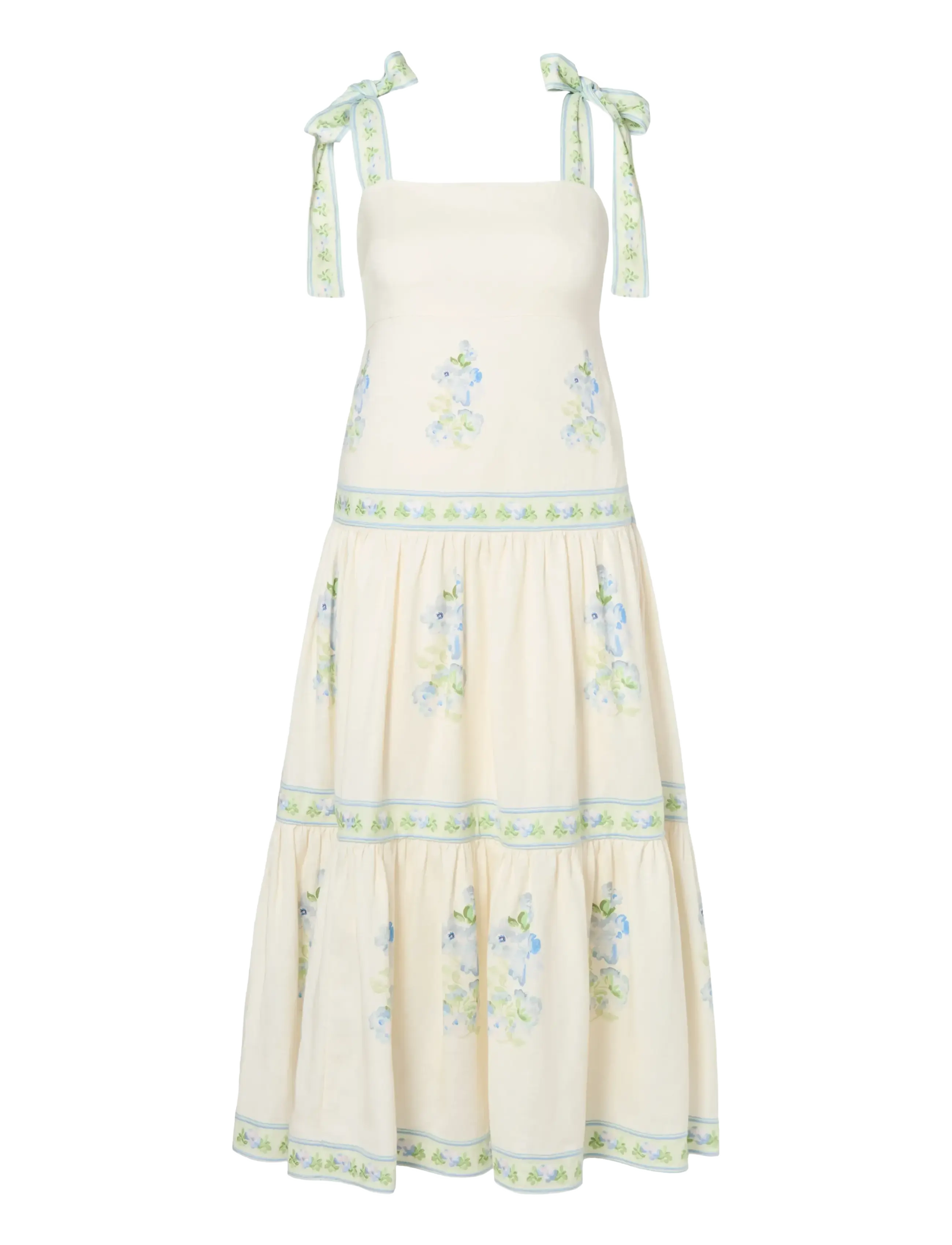 MALINA Stefania Tie Strap Bestickt Midi Kleid Cream - 38 - Damen
