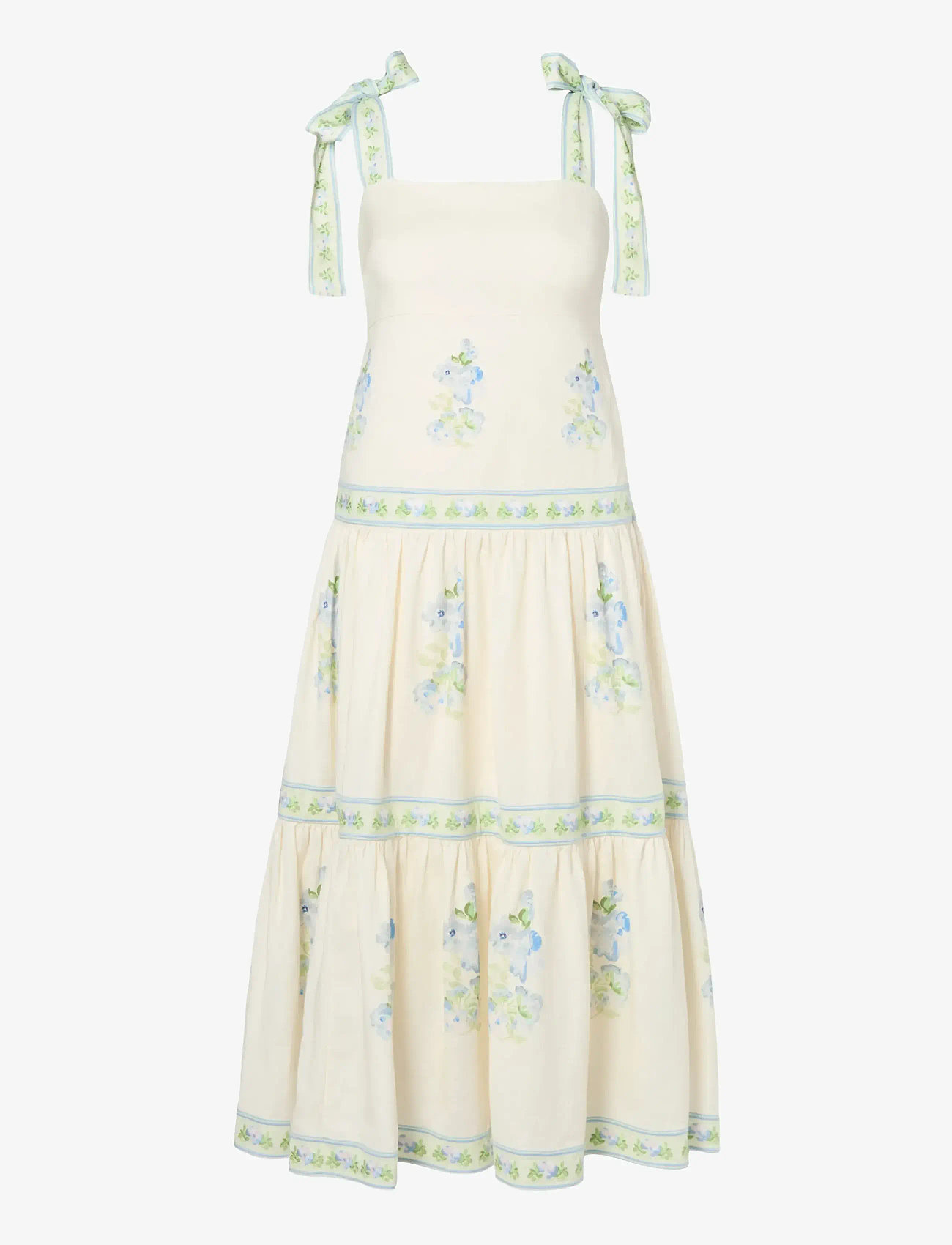 Malina - Stefania Tie Strap Embroidered Midi Dress - midi dresses - pastel floral vanilla - 1