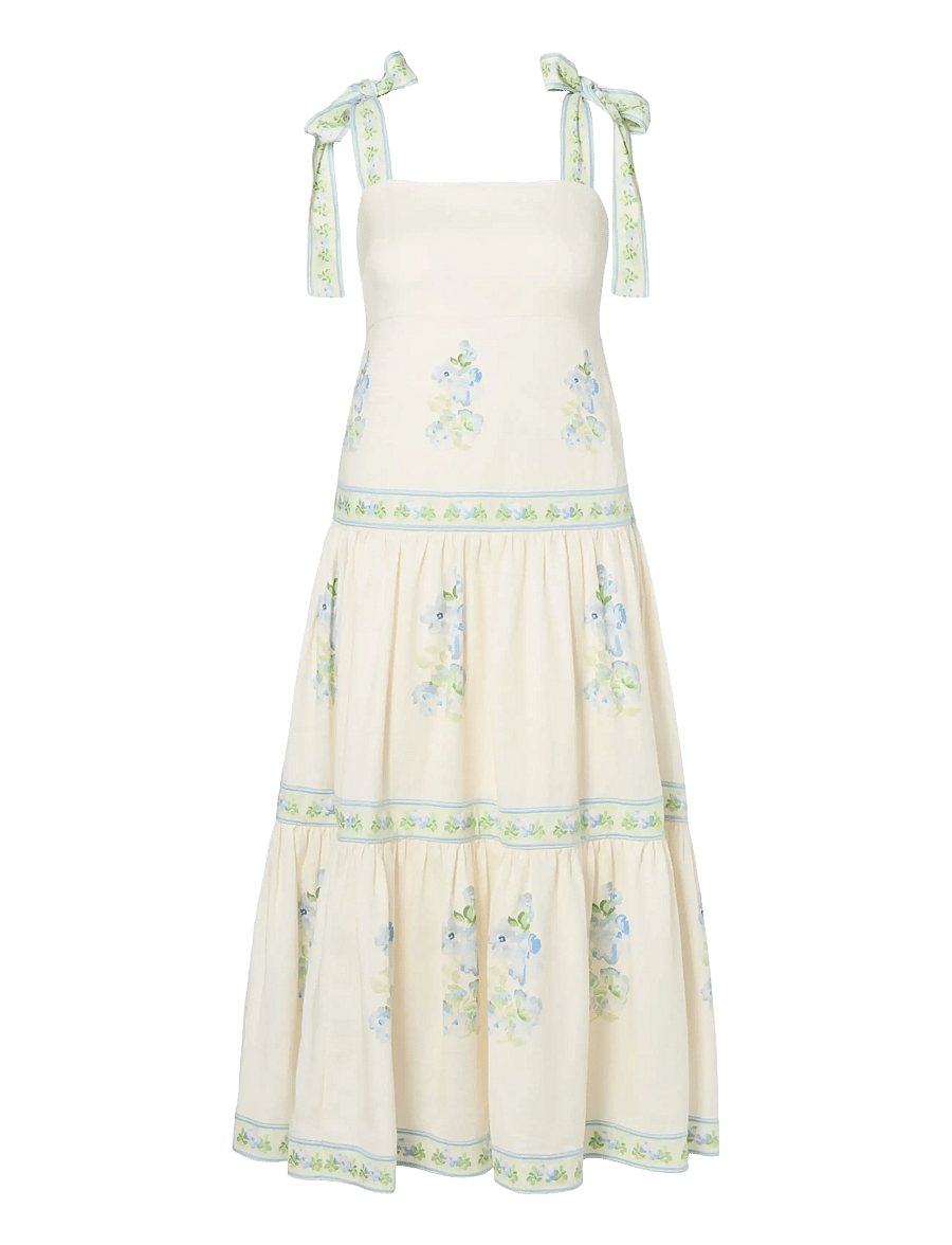 Malina - Stefania Tie Strap Embroidered Midi Dress - sommerkjoler - pastel floral vanilla - 1