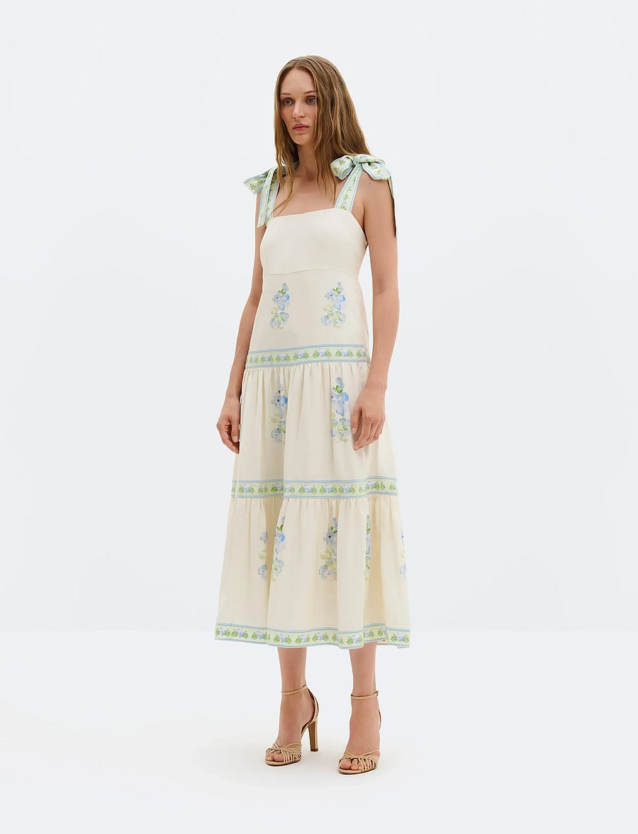 Malina - Stefania Tie Strap Embroidered Midi Dress - sommerkjoler - pastel floral vanilla - 0