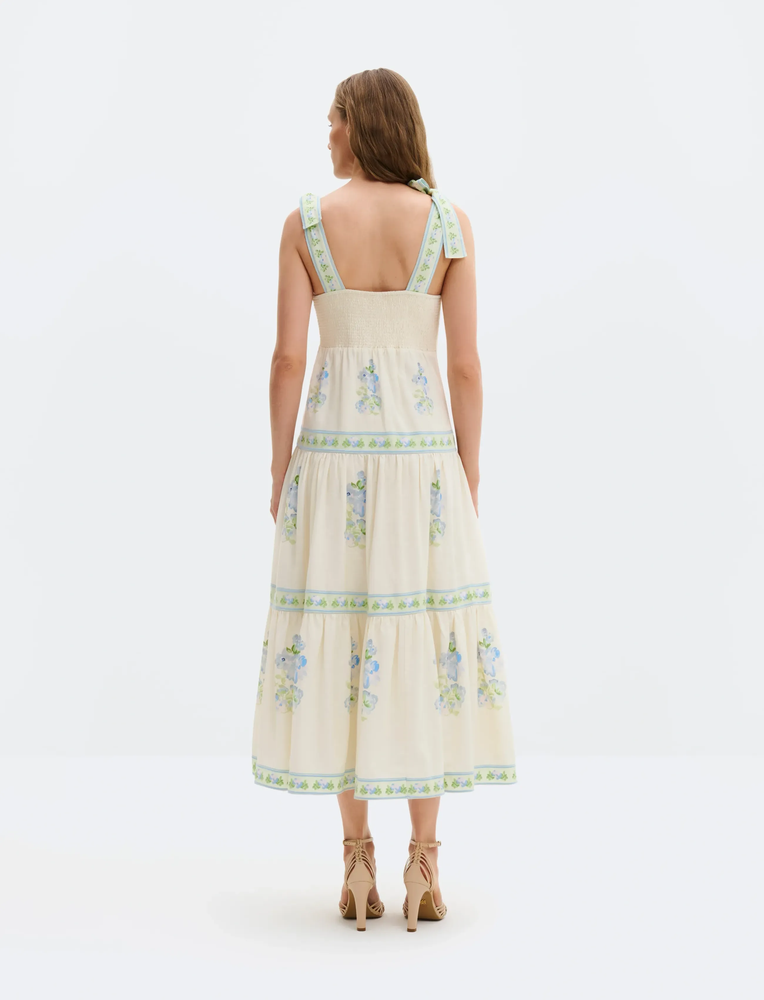 Malina - Stefania Tie Strap Embroidered Midi Dress - midi jurken - pastel floral vanilla - 2