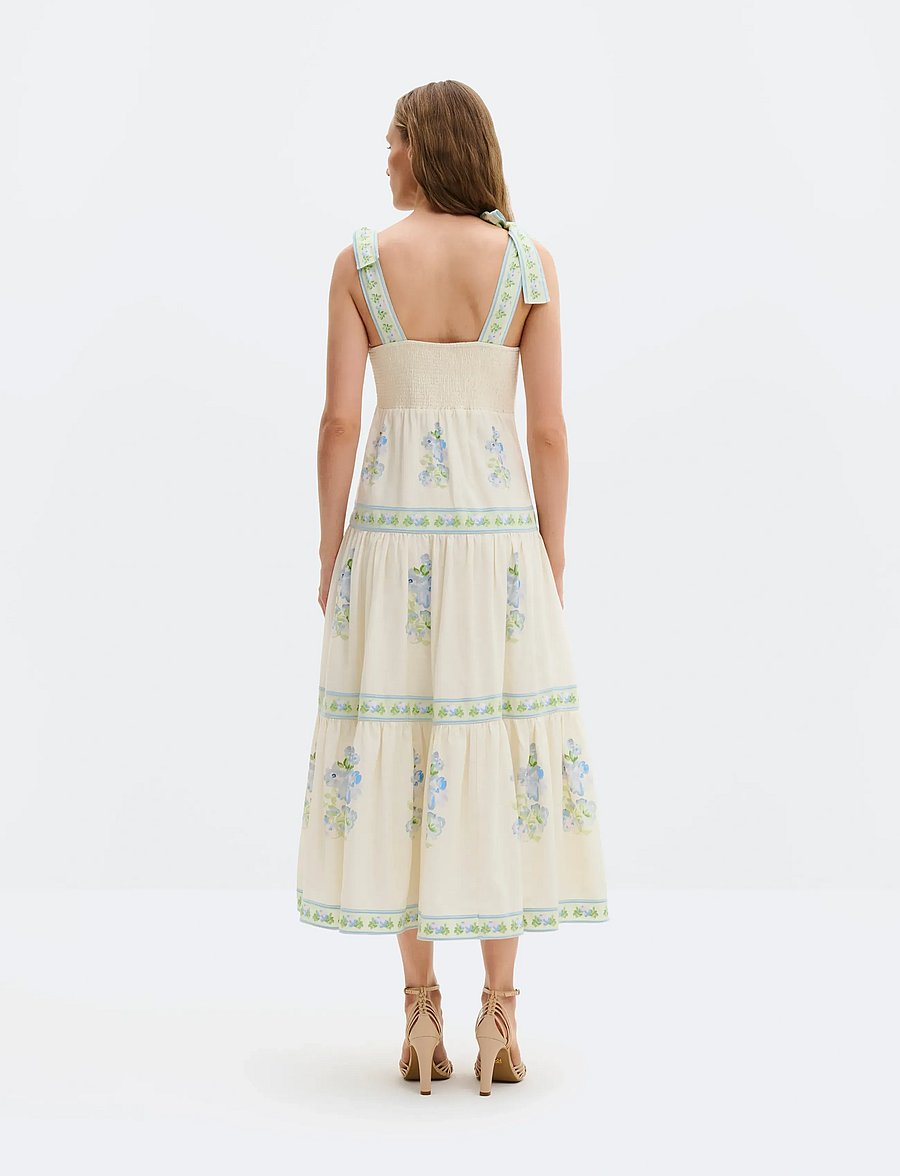 Malina - Stefania Tie Strap Embroidered Midi Dress - sommerkjoler - pastel floral vanilla - 2