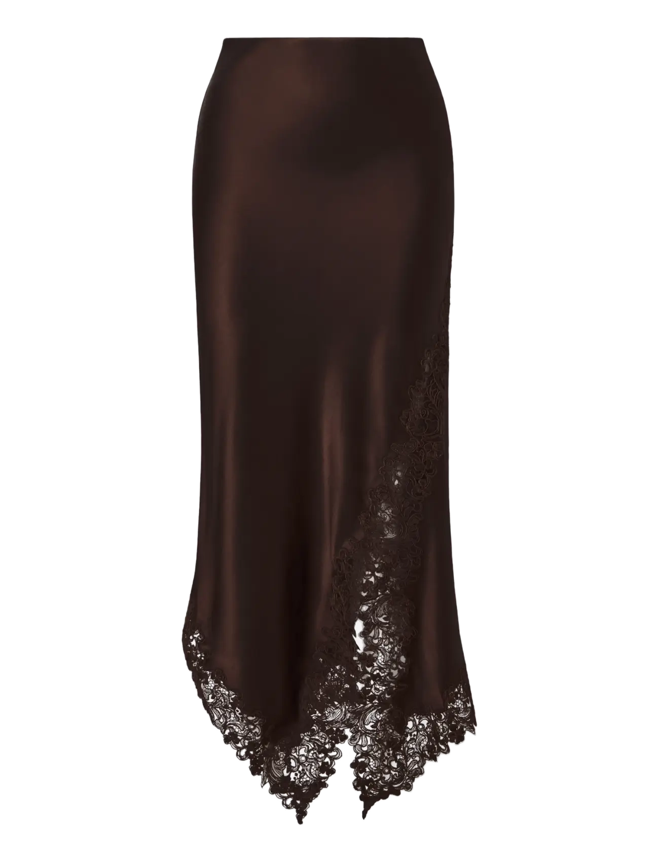 Malina Heylin Asymmetric Lace Hem Midi Skirt - Kläder - DARK BROWN / brown