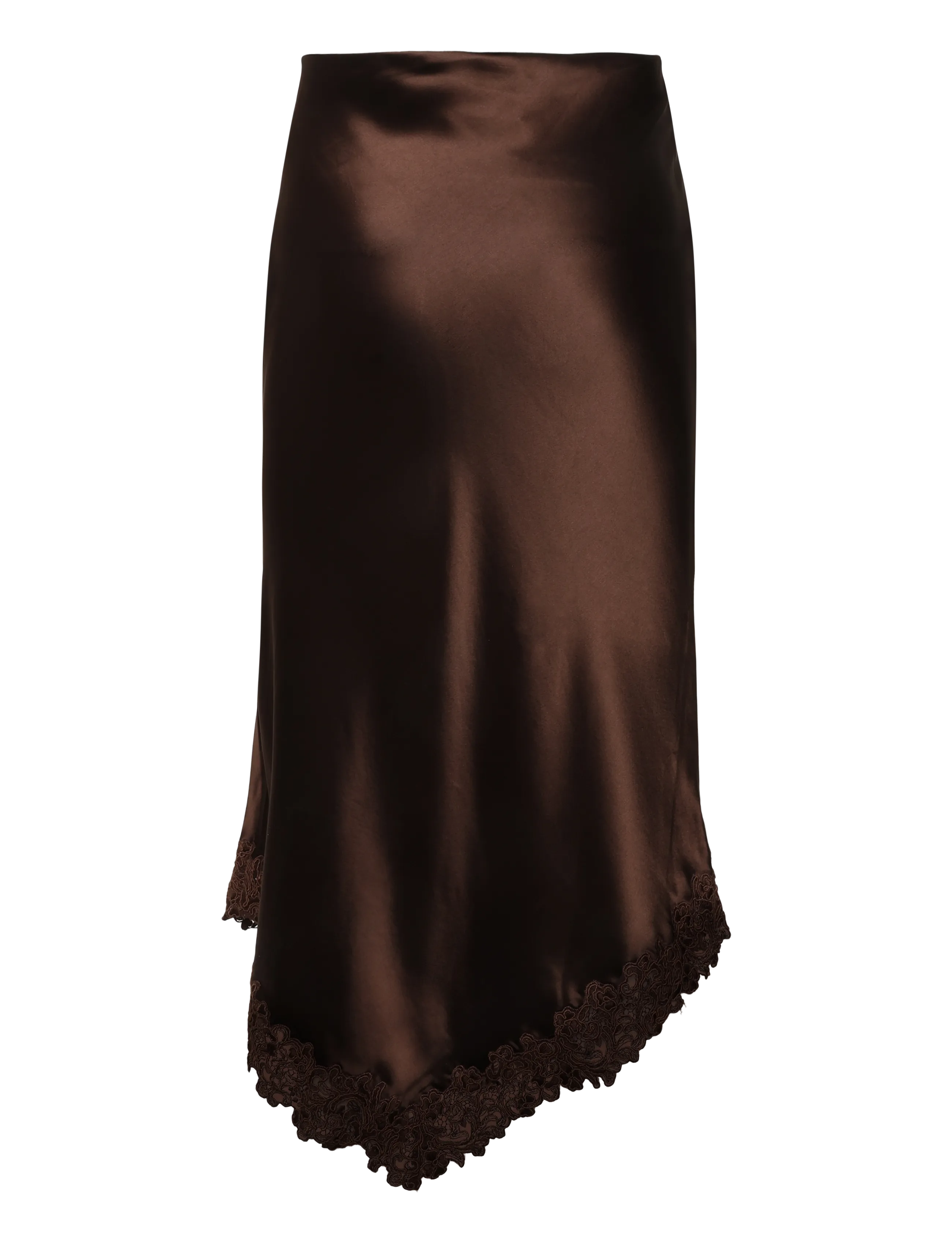 Malina - Heylin Asymmetric Lace Hem Midi Skirt - satinröcke - dark brown - 2