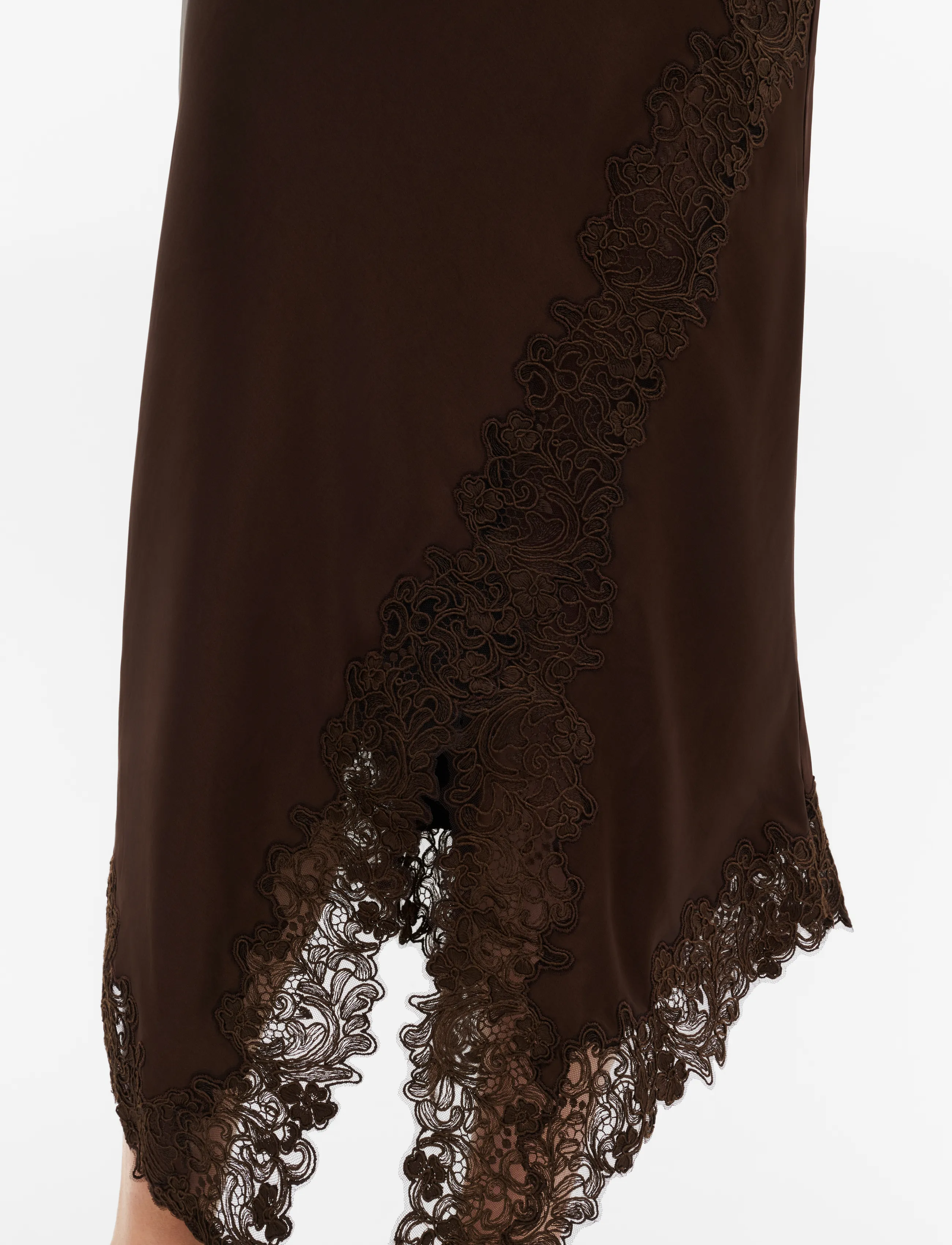 Malina - Heylin Asymmetric Lace Hem Midi Skirt - satinkjolar - dark brown - 3