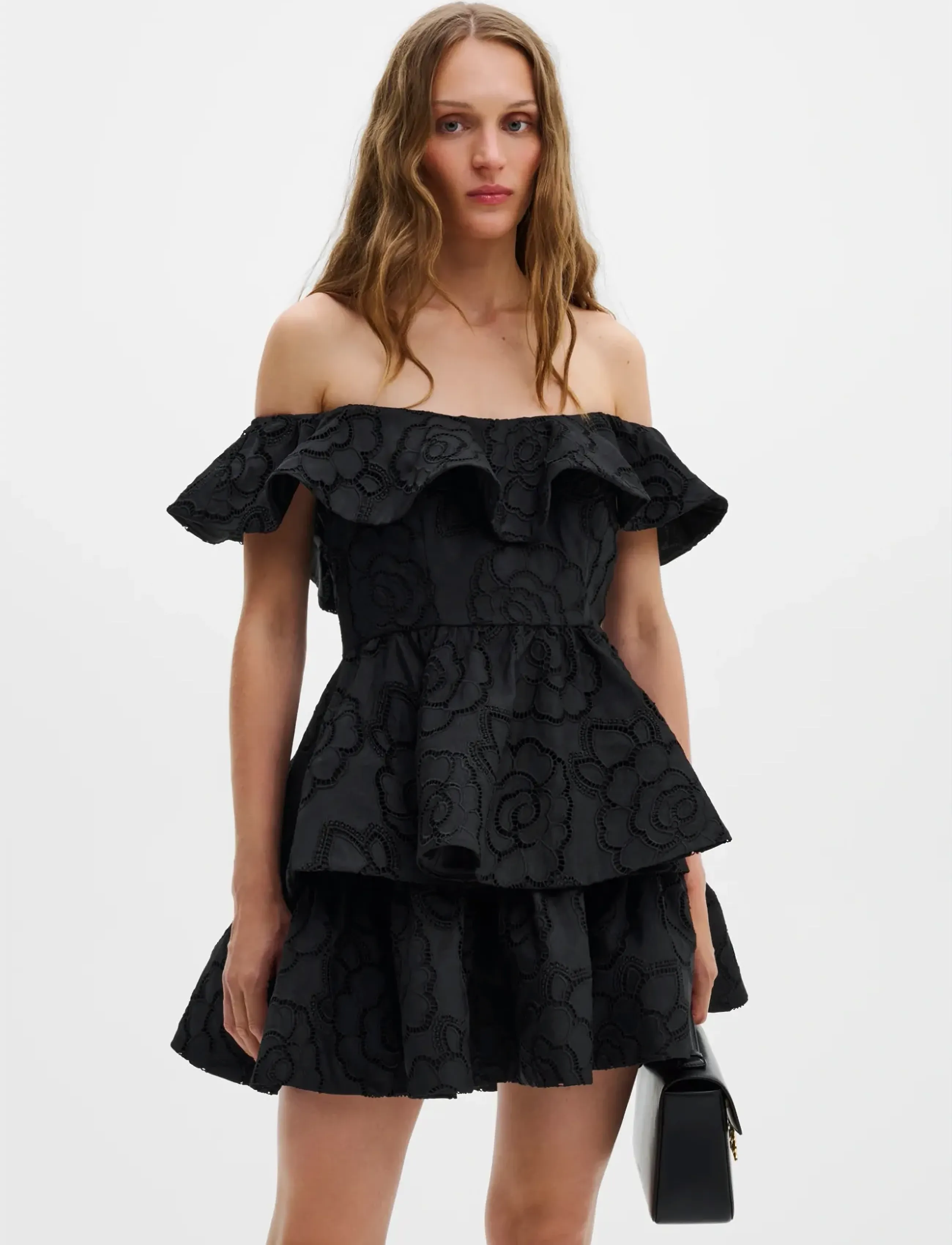 Malina Tracy Off Shoulder Lace Mini Dress, Kvinder, Off Shoulder Blonde Minikjole, Sort, Str: 34