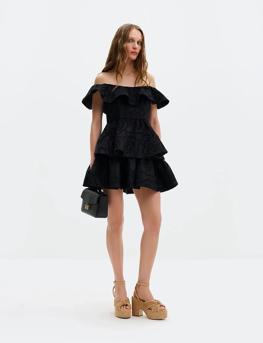 Malina - Tracy Off Shoulder Lace Mini Dress - korta klänningar - black - 4