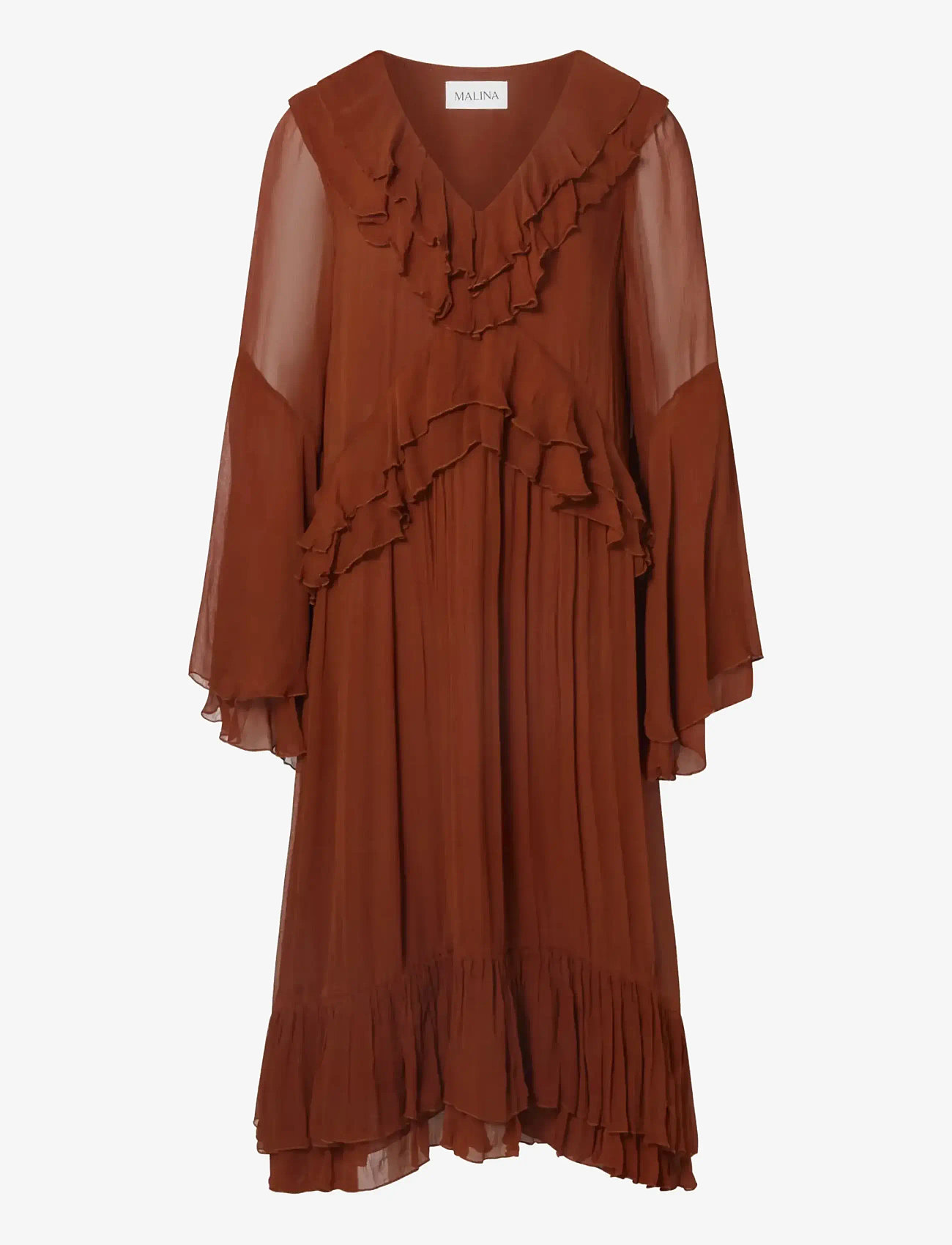 Malina - Wilhelmina Ruffled Chiffon Midi Dress - midiklänningar - rust - 1