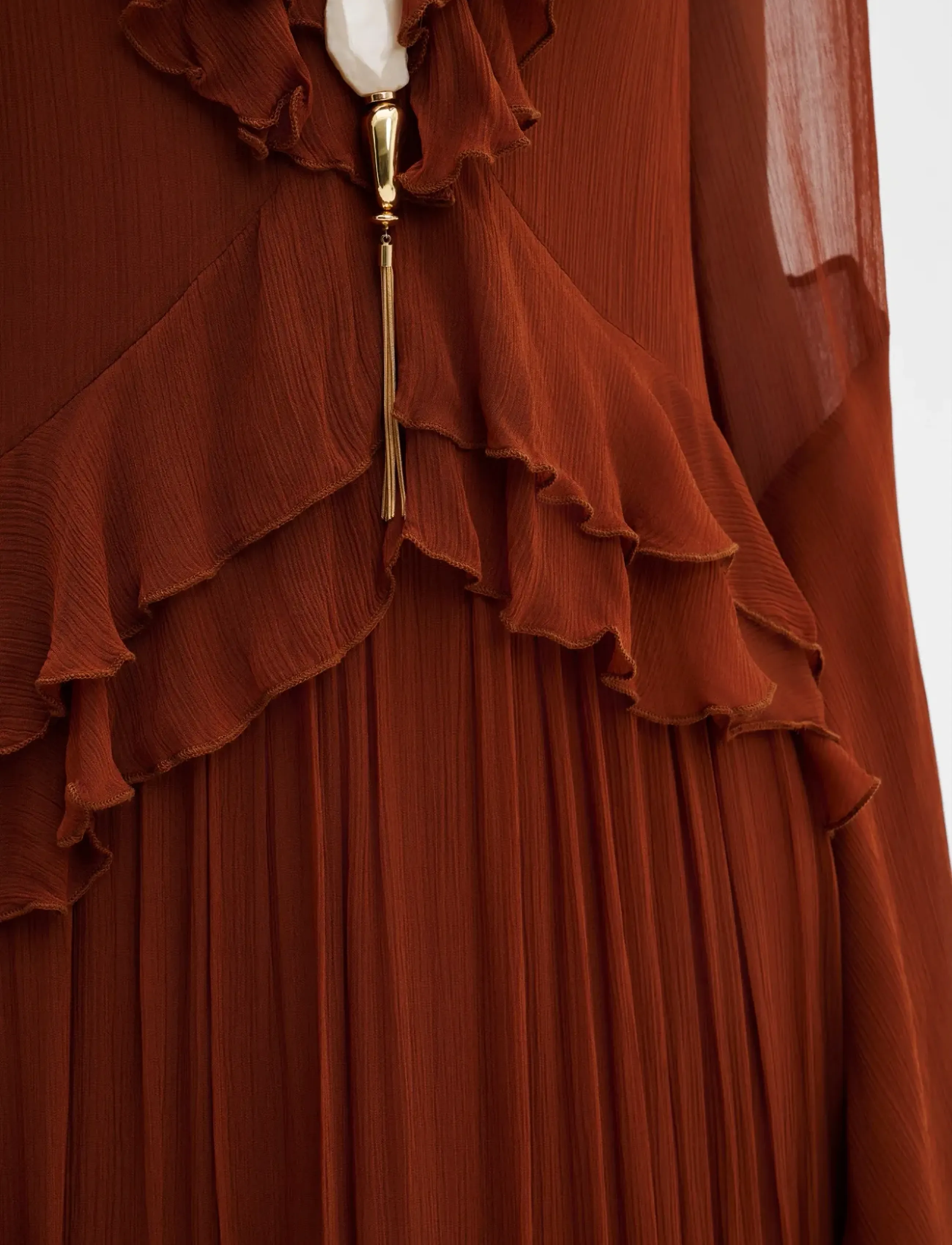 Malina - Wilhelmina Ruffled Chiffon Midi Dress - midi garuma kleitas - rust - 3