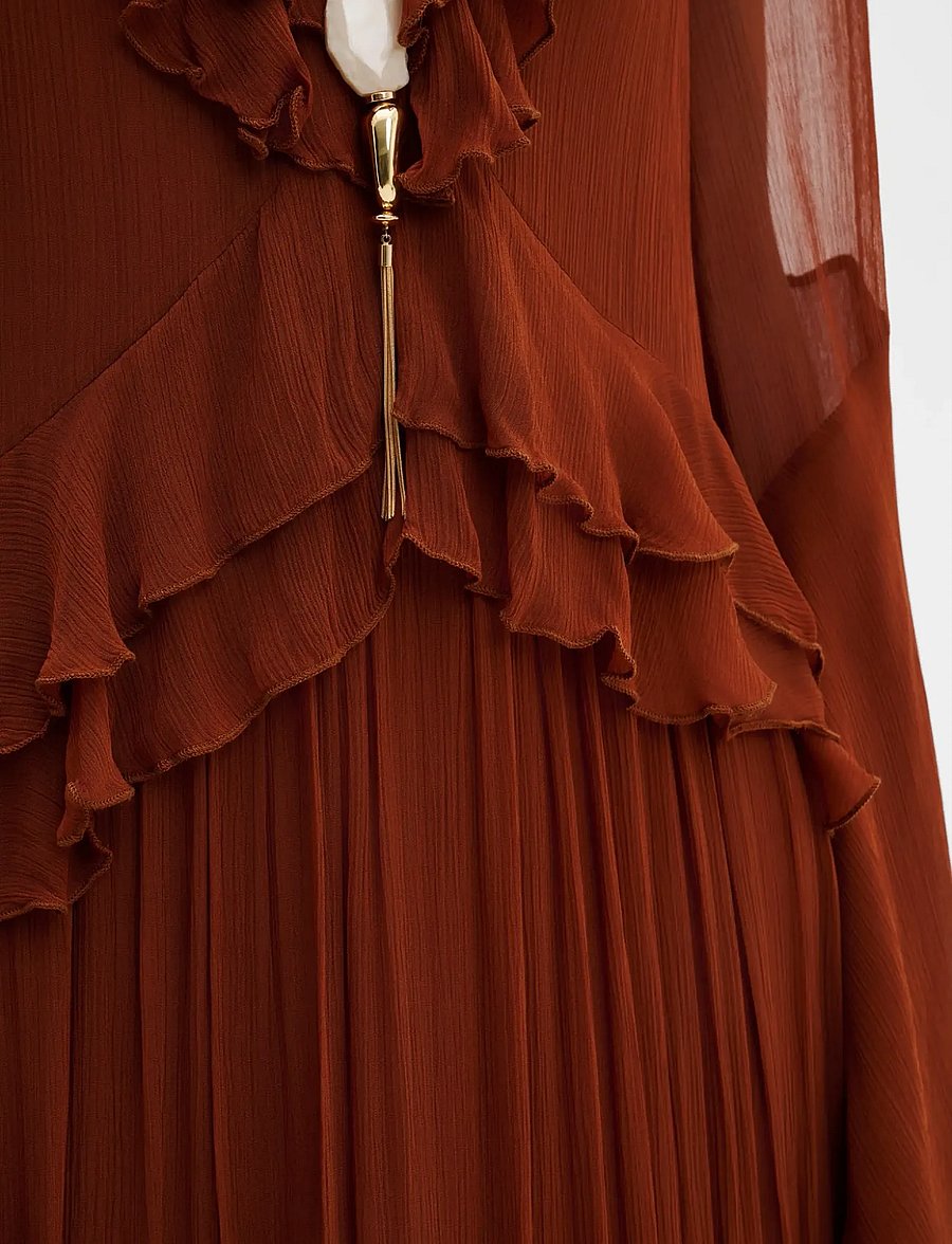 Malina - Wilhelmina Ruffled Chiffon Midi Dress - vidutinio ilgio suknelės - rust - 3