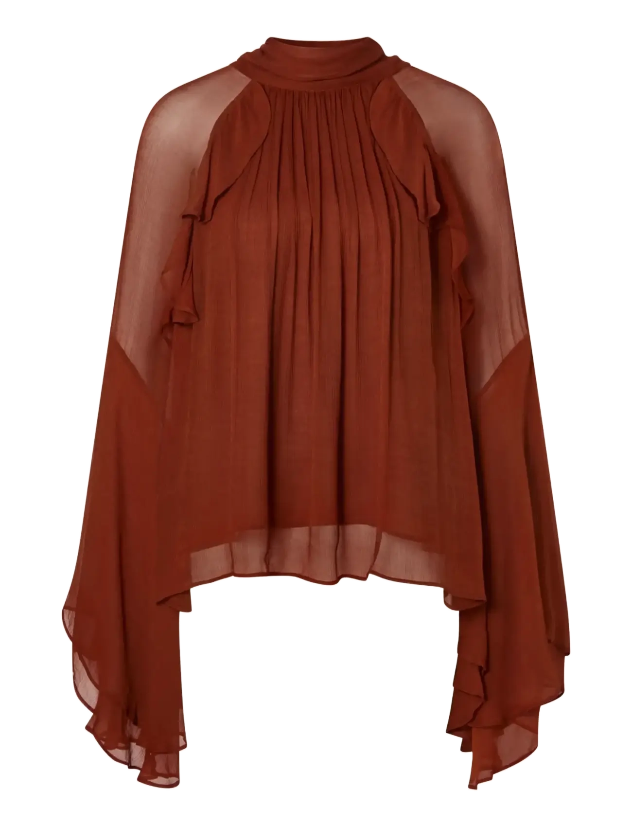 MALINA Therese Tie Neck Ruffled Chiffon Bluse Braun - 38 - Damen