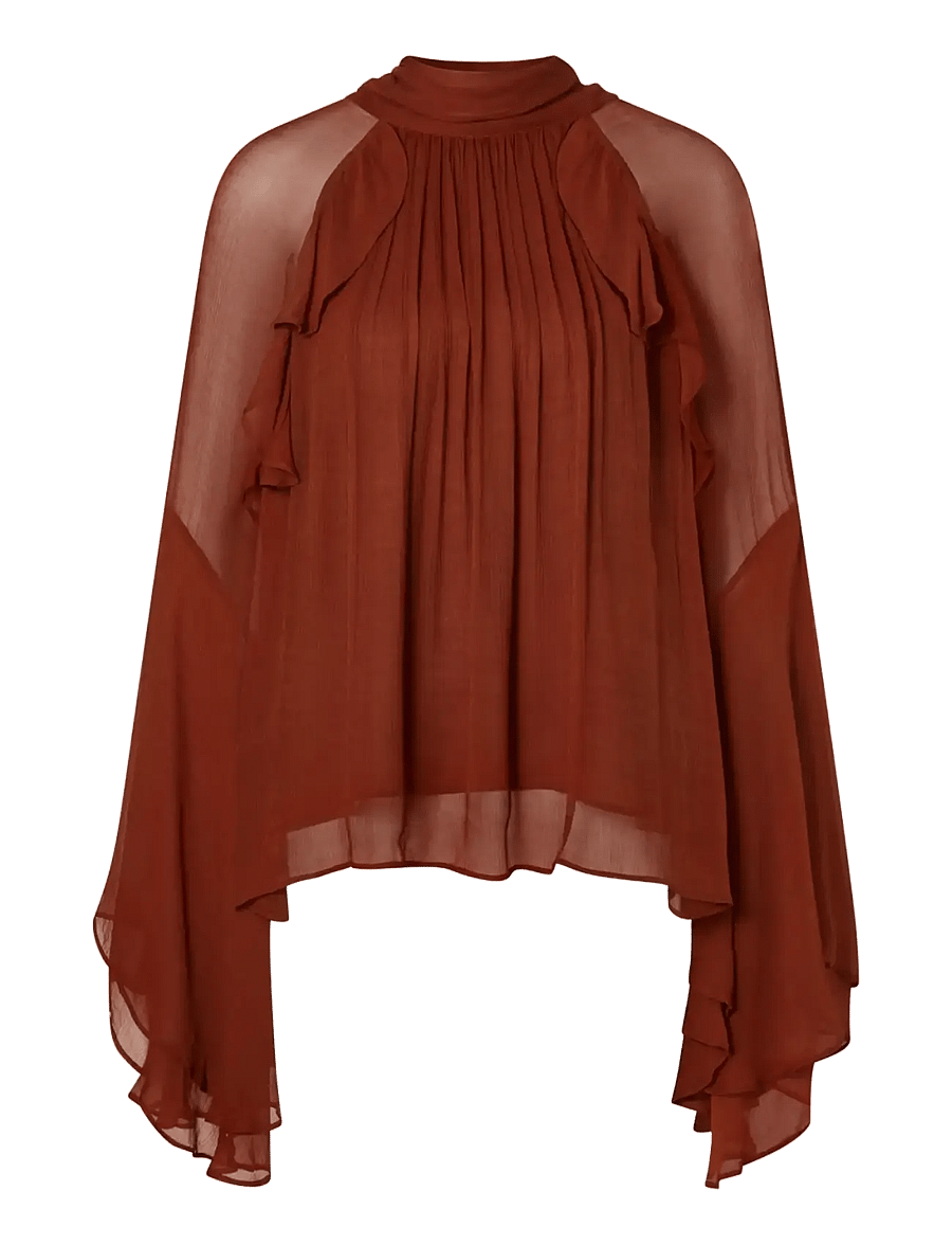 Malina - Therese Tie Neck Ruffled Chiffon Blouse - pikkade varrukatega pluusid - rust - 1