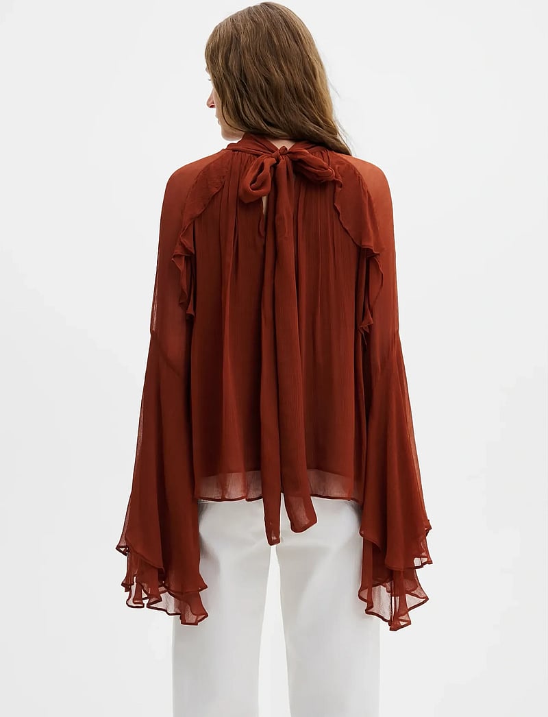 Malina - Therese Tie Neck Ruffled Chiffon Blouse - pikkade varrukatega pluusid - rust - 2