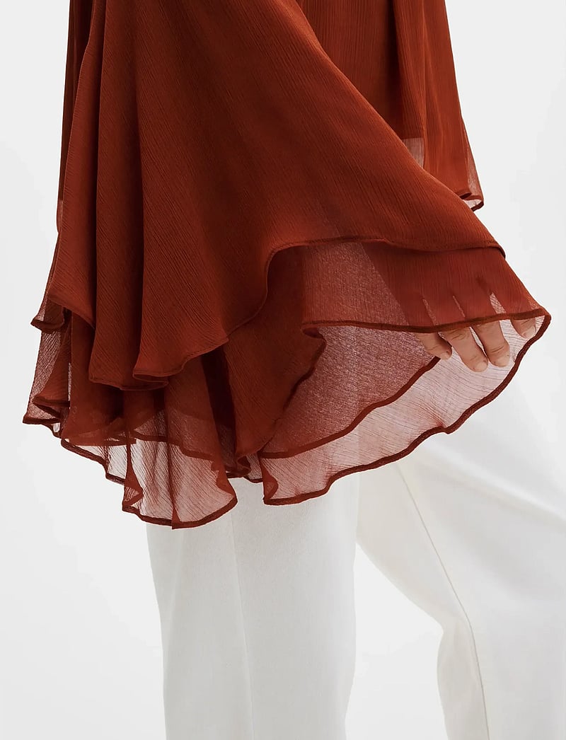 Malina - Therese Tie Neck Ruffled Chiffon Blouse - pikkade varrukatega pluusid - rust - 3