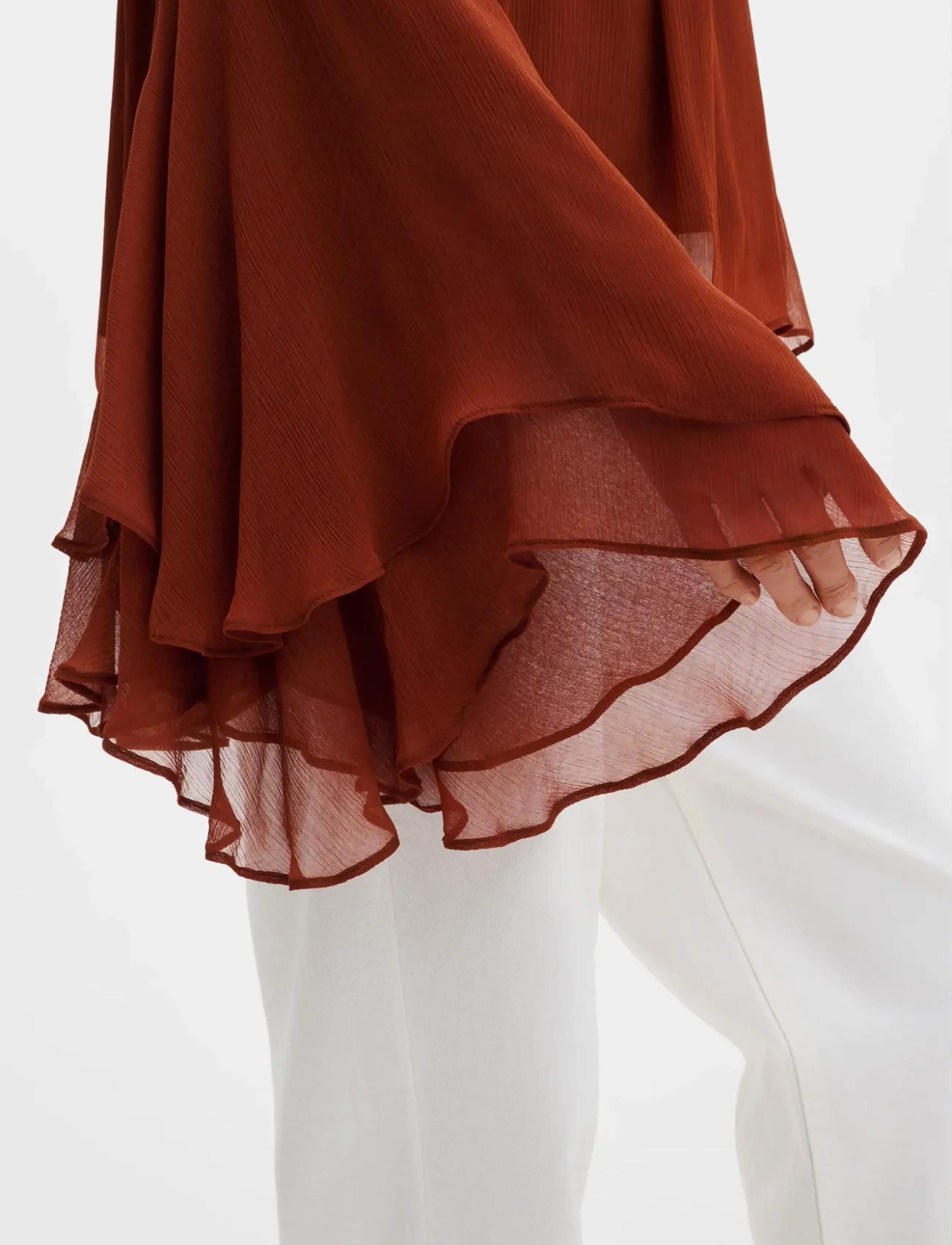 Malina - Therese Tie Neck Ruffled Chiffon Blouse - pikkade varrukatega pluusid - rust - 3