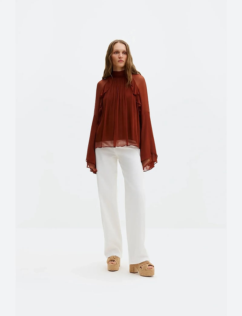 Malina - Therese Tie Neck Ruffled Chiffon Blouse - pikkade varrukatega pluusid - rust - 4