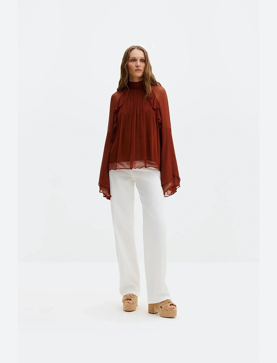 Malina - Therese Tie Neck Ruffled Chiffon Blouse - pikkade varrukatega pluusid - rust - 4