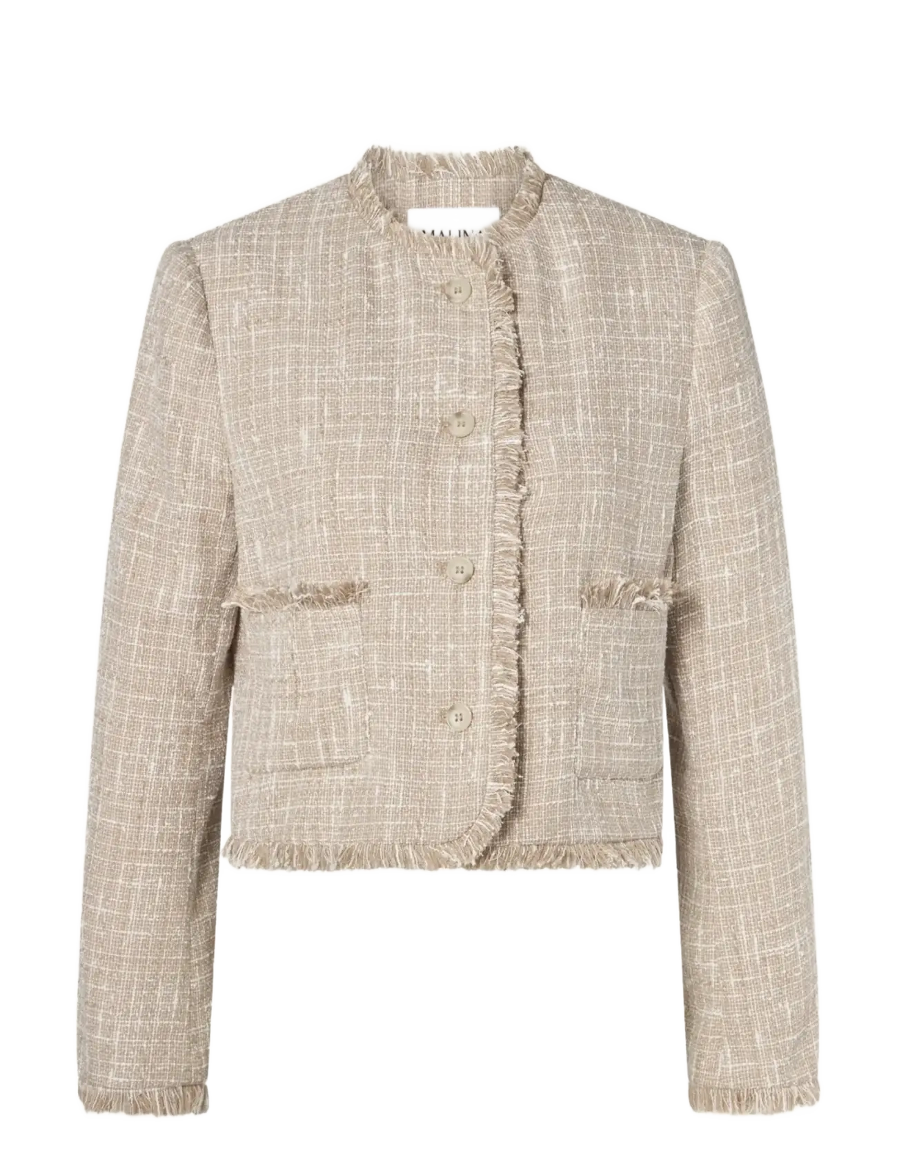 MALINA Fia Fringe Trimmed Boucle Jacke Beige - 40 - Damen