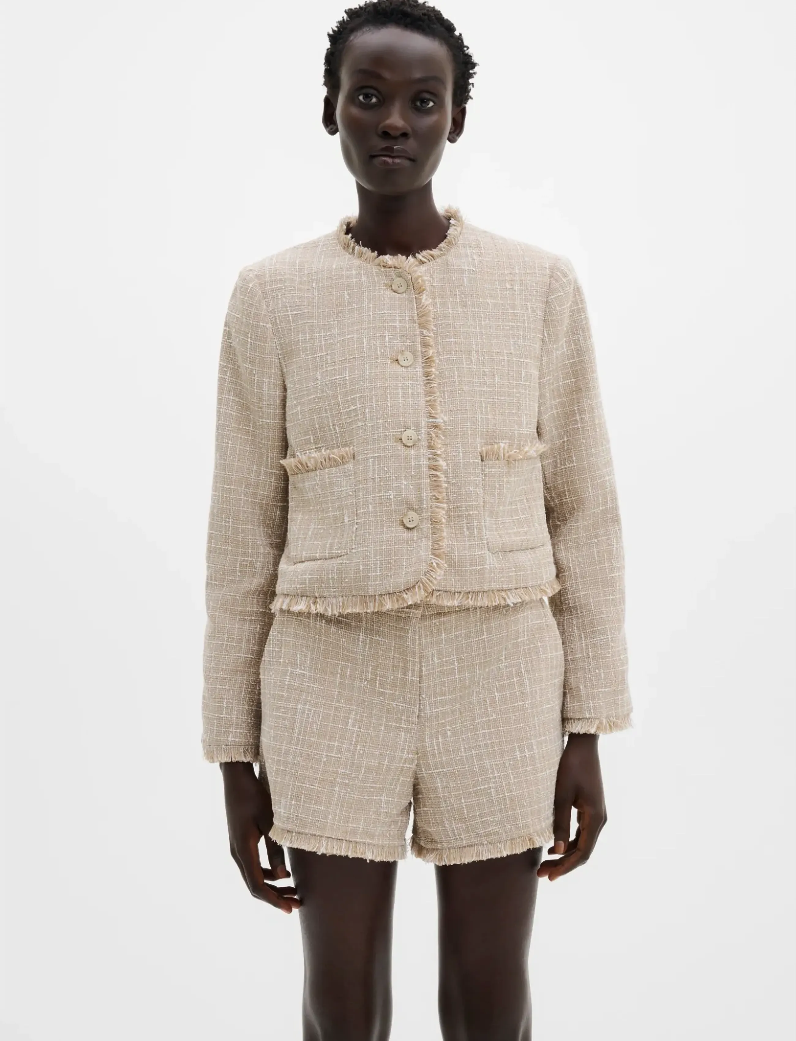 Malina Fia Fringe Trimmed Boucle Jacket - Uus - BOUCLE BEIGE / beige