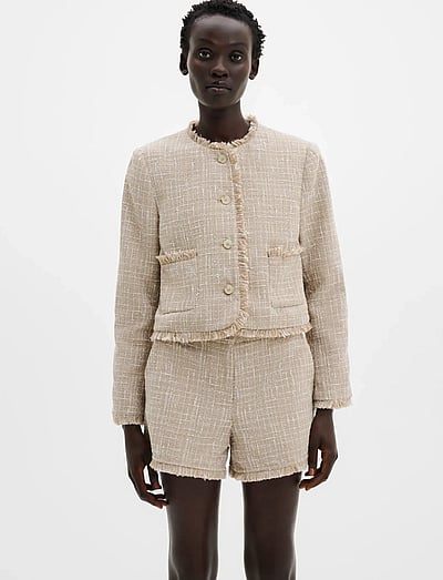 Malina Fia Fringe Trimmed Boucle Jacket - Visa allt - BOUCLE BEIGE / beige