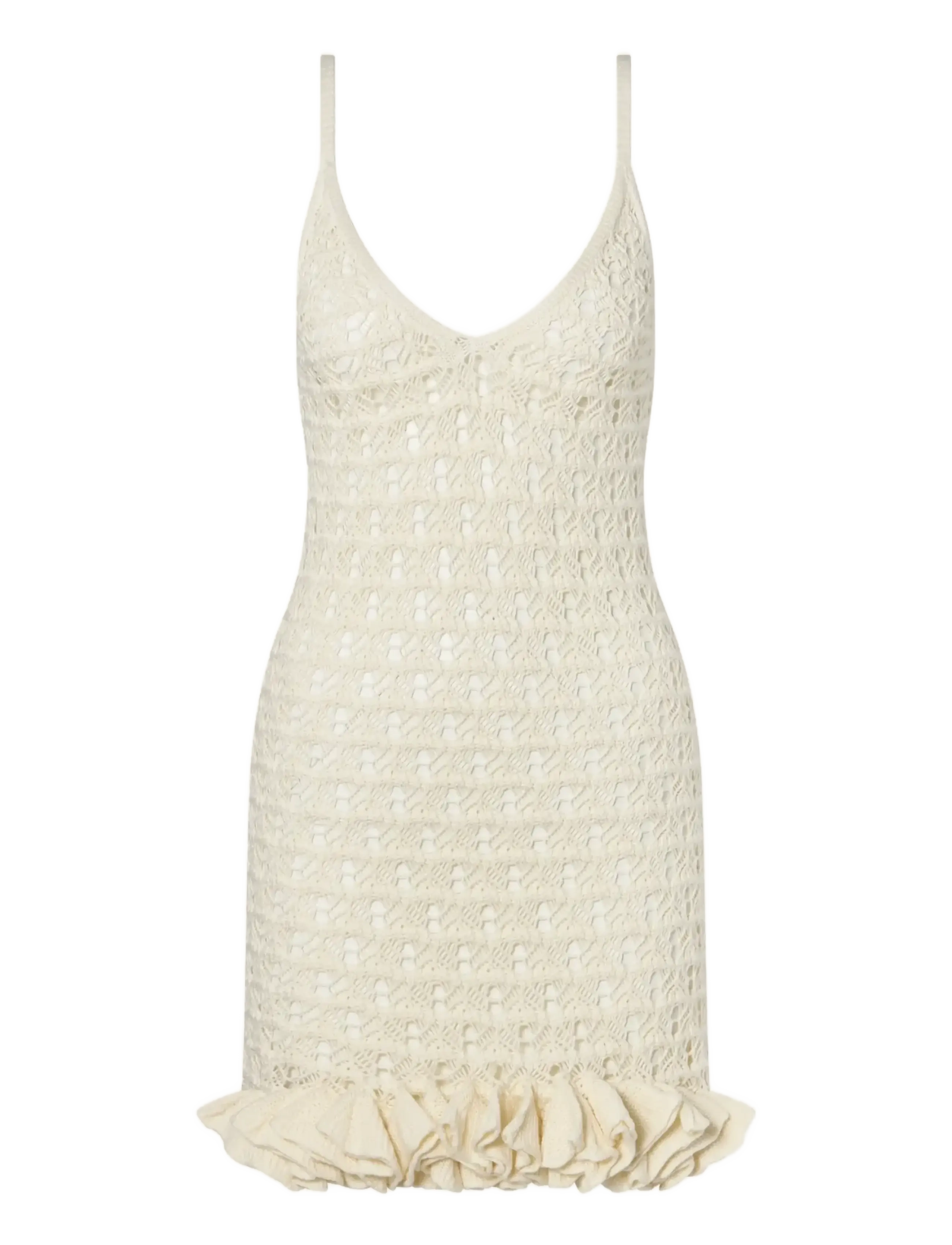 MALINA Nelle Pointelle Ruffled Mini Kleid Cream - M - Damen