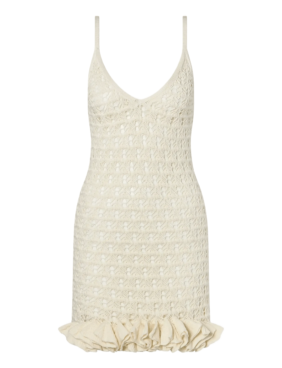 Malina - Nelle Pointelle Ruffled Mini Dress - minikleidid - vanilla - 1