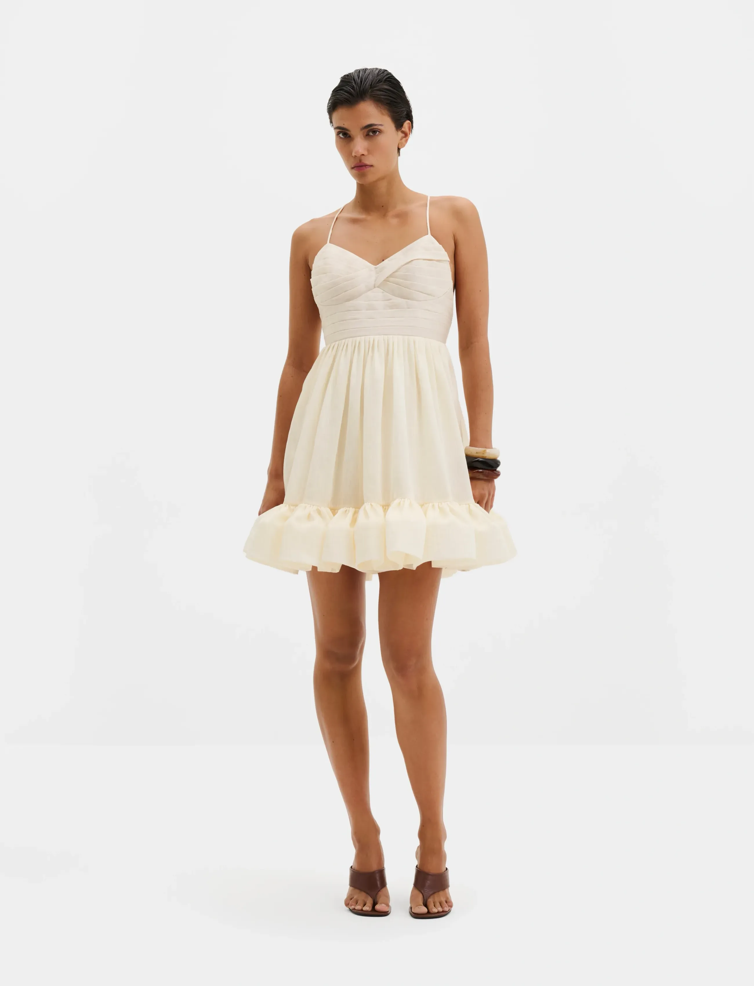 Malina Hera Tie-Back Ruffled Mini Dress, 40, Dresses, Creme - Short Frauen