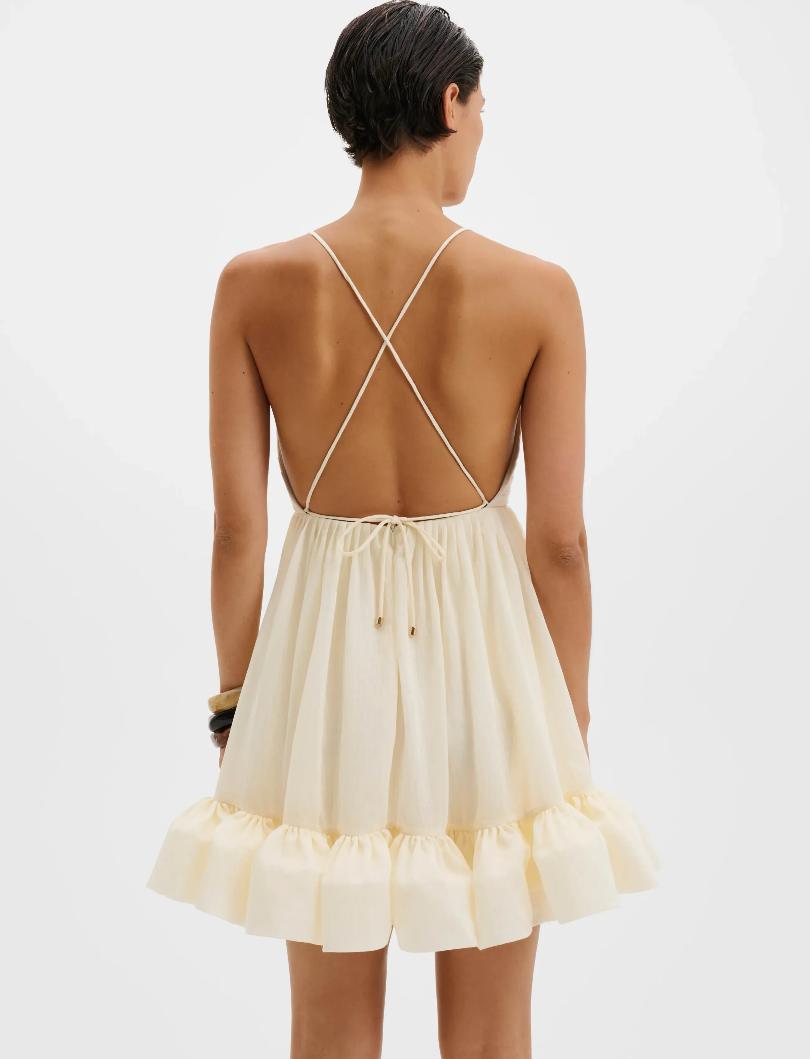 Malina - Hera Tie-Back Ruffled Mini Dress - minikleidid - pearl - 3