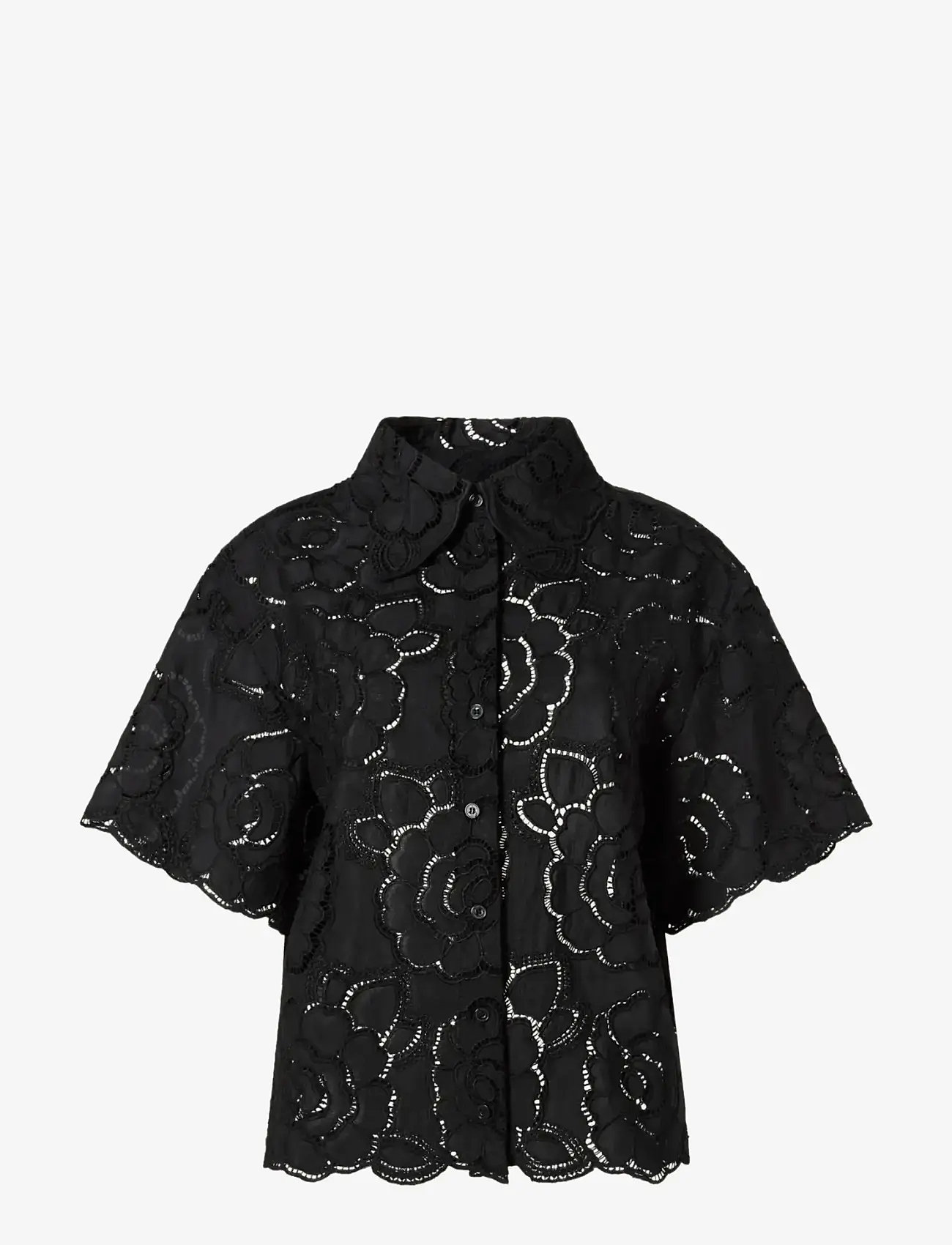 Malina - Claudia Short Sleeve Lace Shirt - teksasärgid - black - 1
