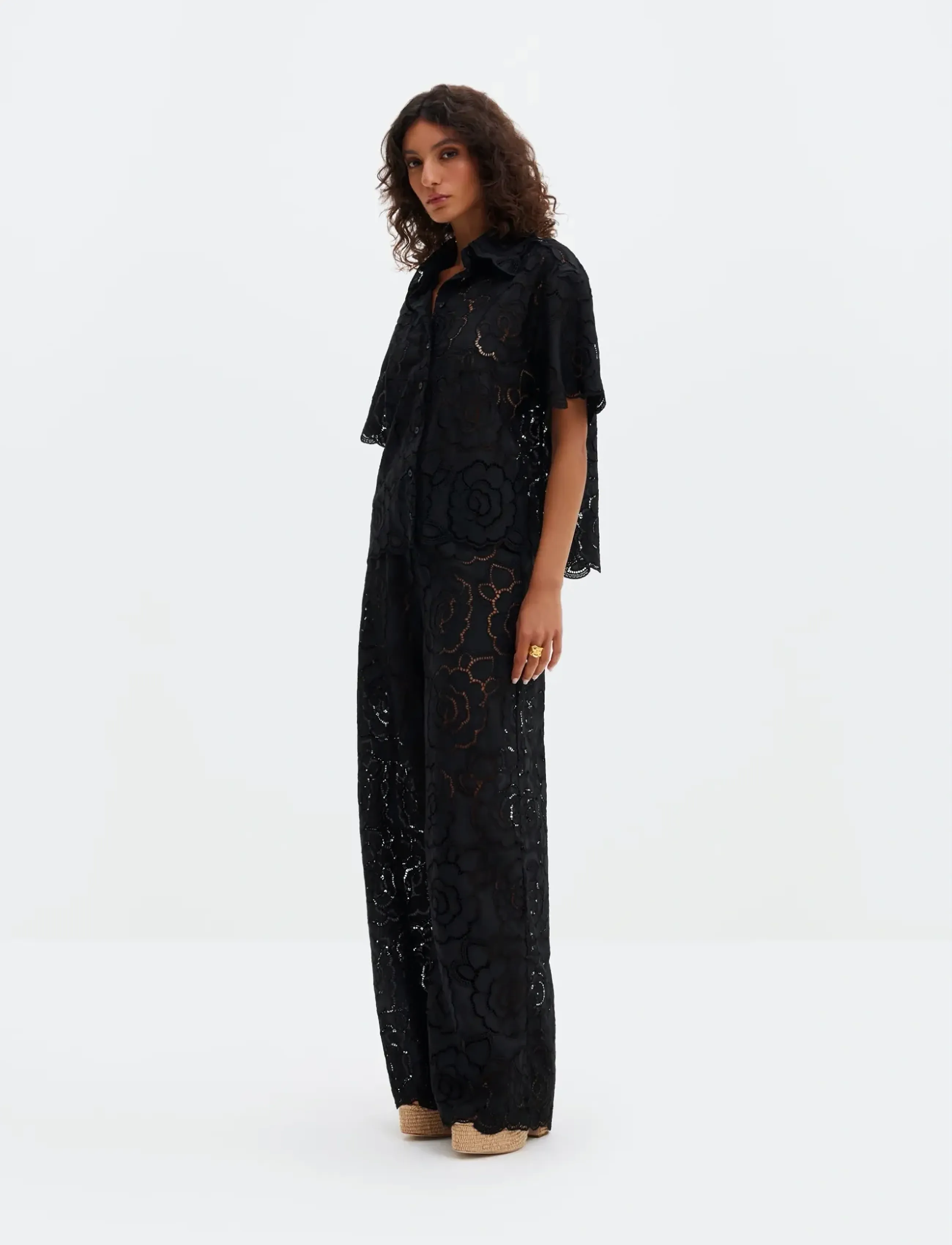 Malina - Claudia Short Sleeve Lace Shirt - džinsa krekli - black - 4