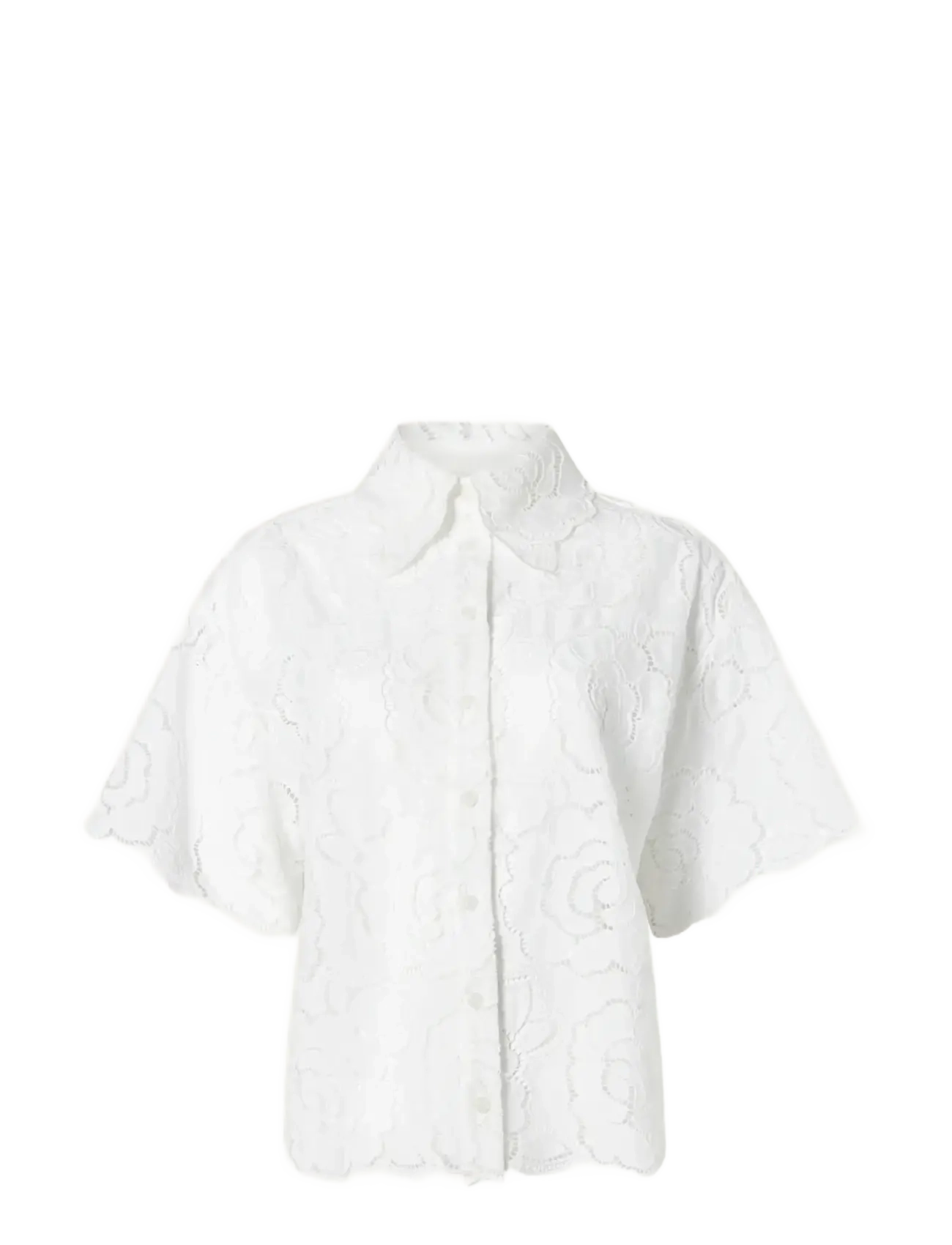 Malina Claudia Short Sleeve Lace Shirt - Neue Mode - WHITE / white