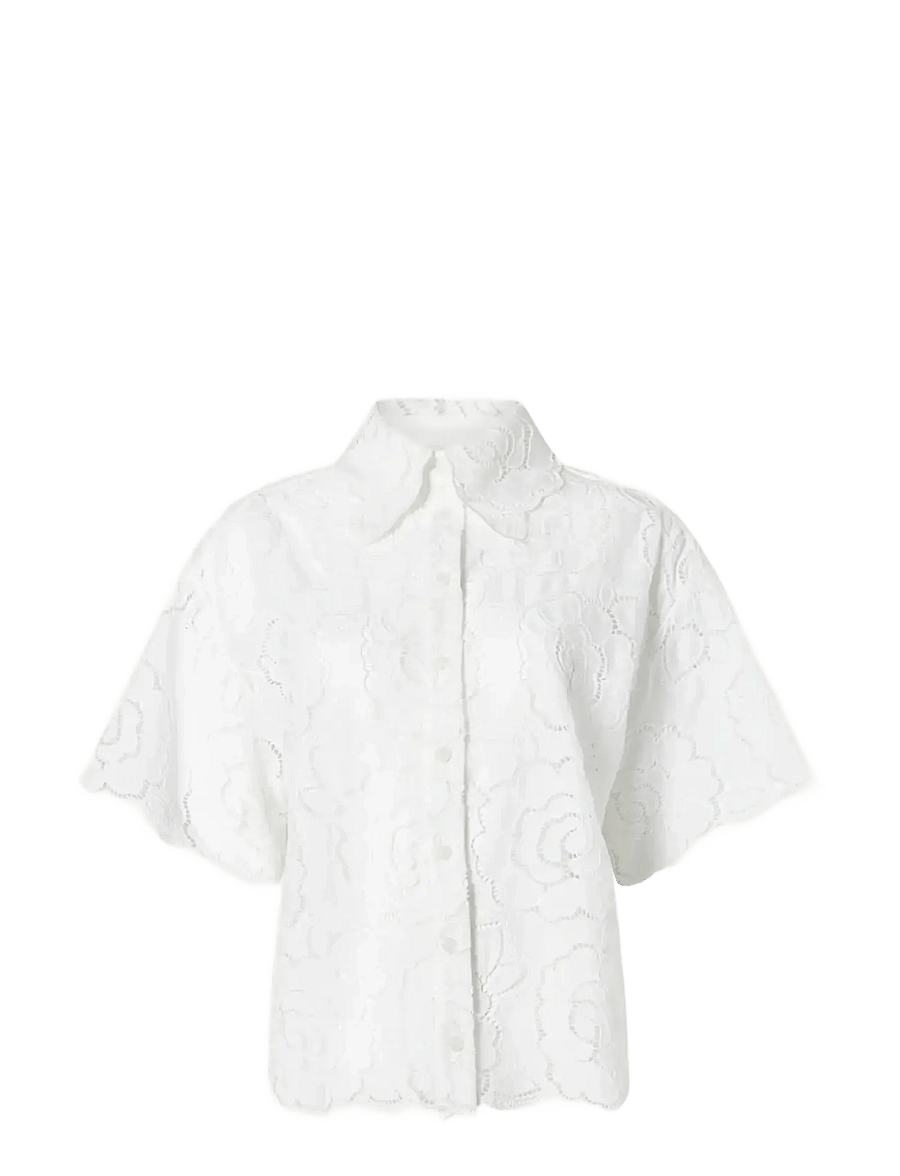 Malina - Claudia Short Sleeve Lace Shirt - chemises en jeans - white - 1