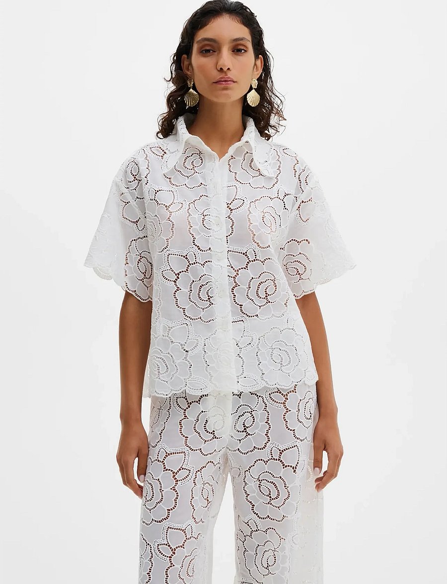 Malina - Claudia Short Sleeve Lace Shirt - chemises en jeans - white - 0