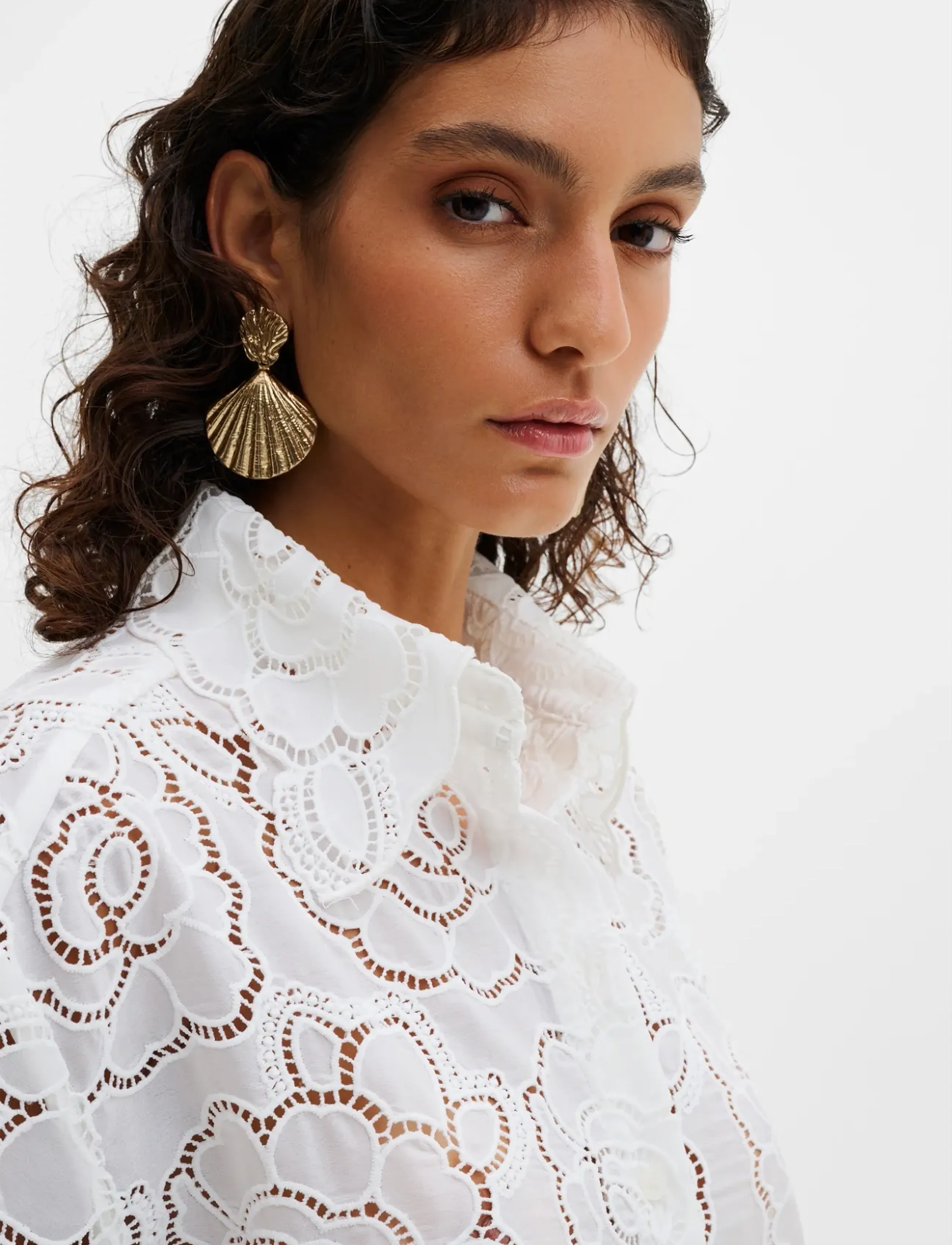 Malina - Claudia Short Sleeve Lace Shirt - chemises en jeans - white - 3