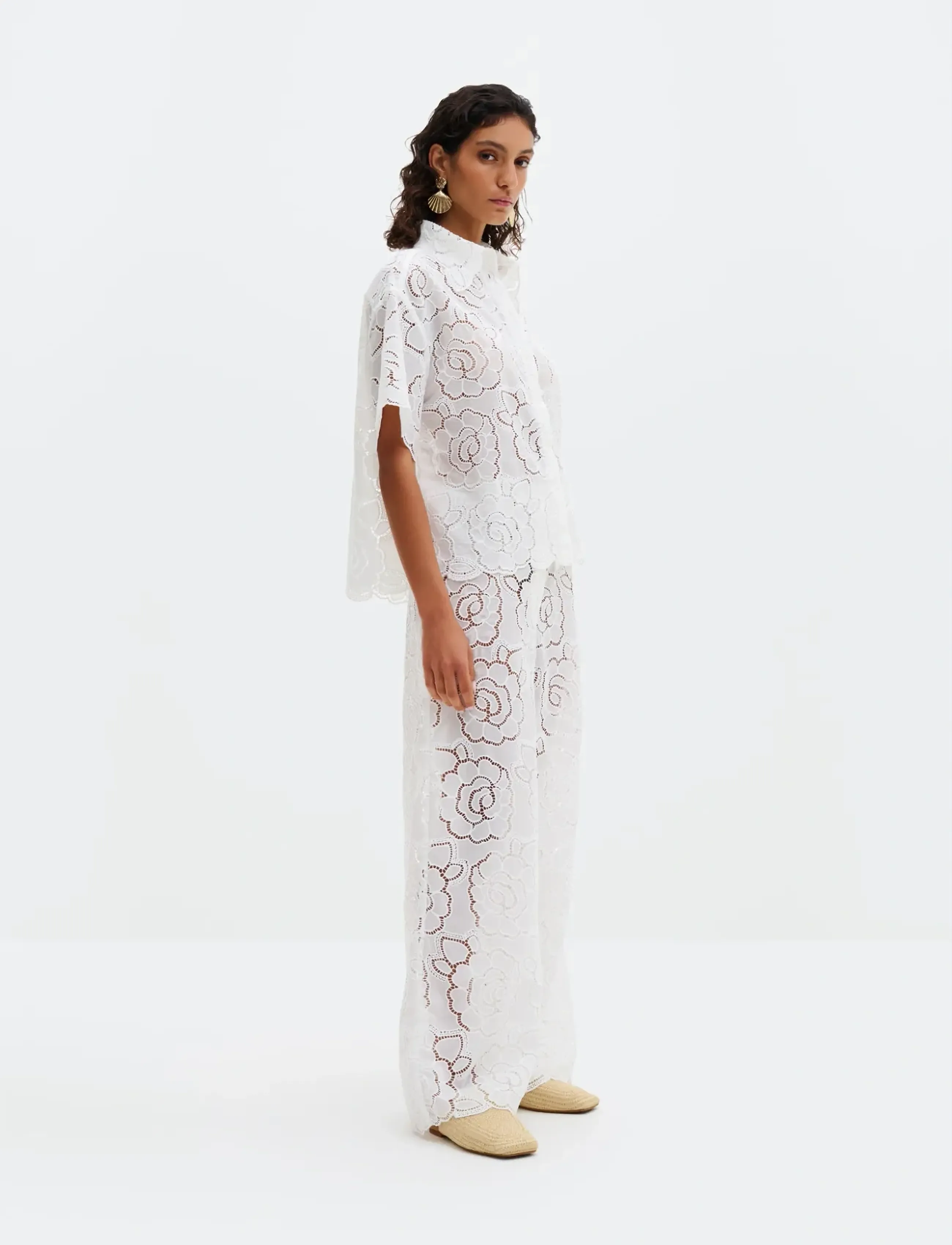 Malina - Claudia Short Sleeve Lace Shirt - chemises en jeans - white - 4