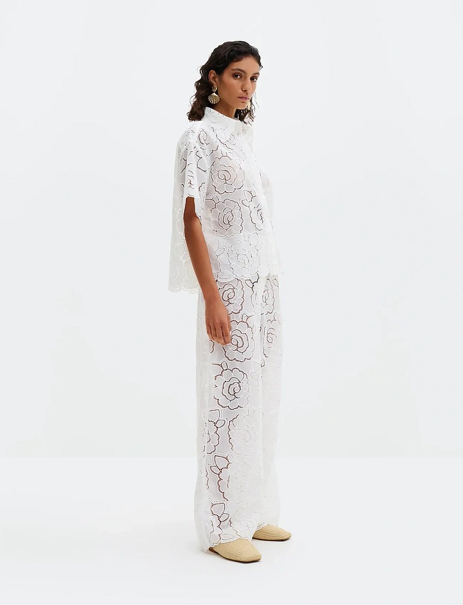 Malina - Claudia Short Sleeve Lace Shirt - chemises en jeans - white - 4