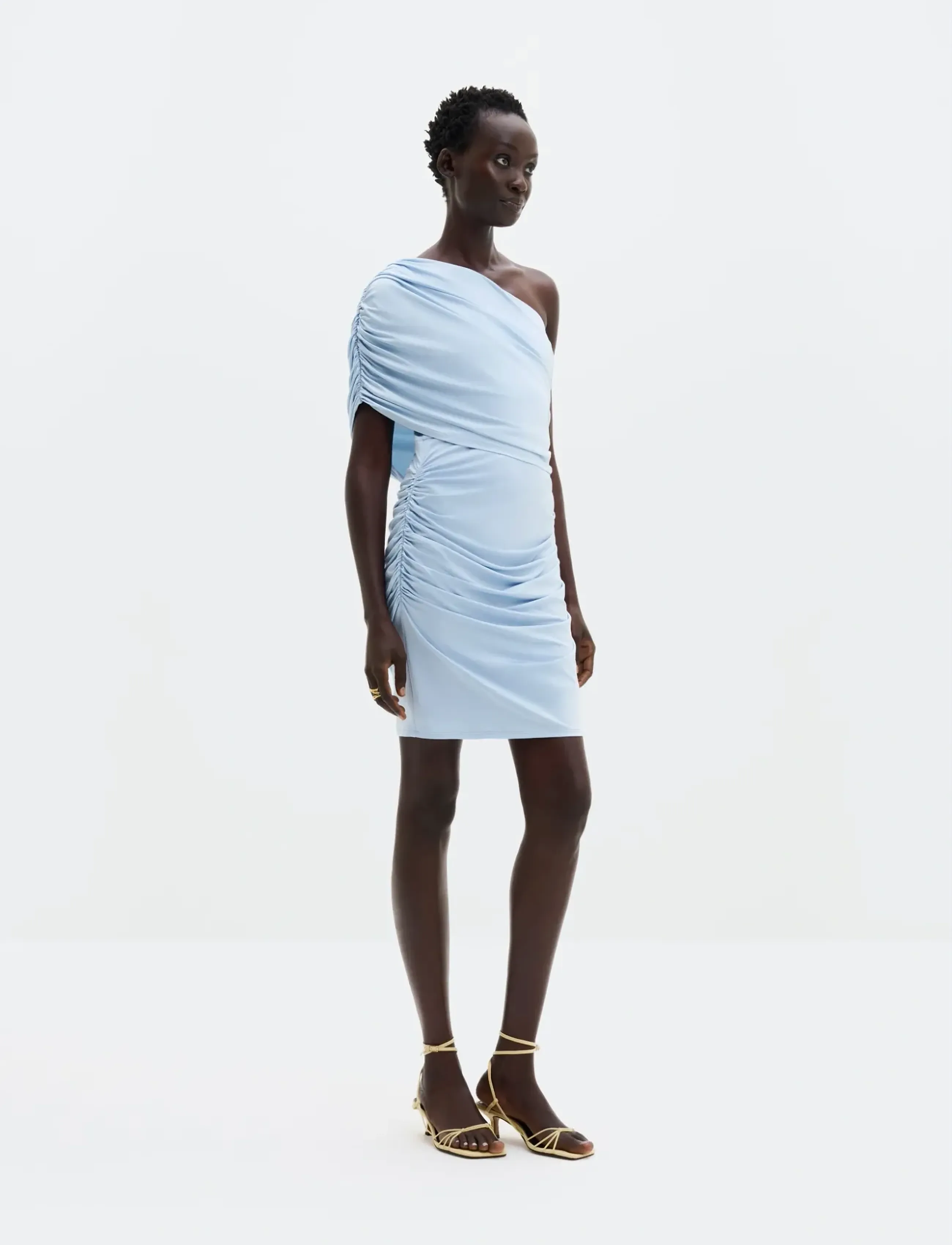 Malina Jennica Draped One Shoulder Jersey Mini Dress, Kvinder, Draperet Én Skulder Minikjole, Blå, Str: S
