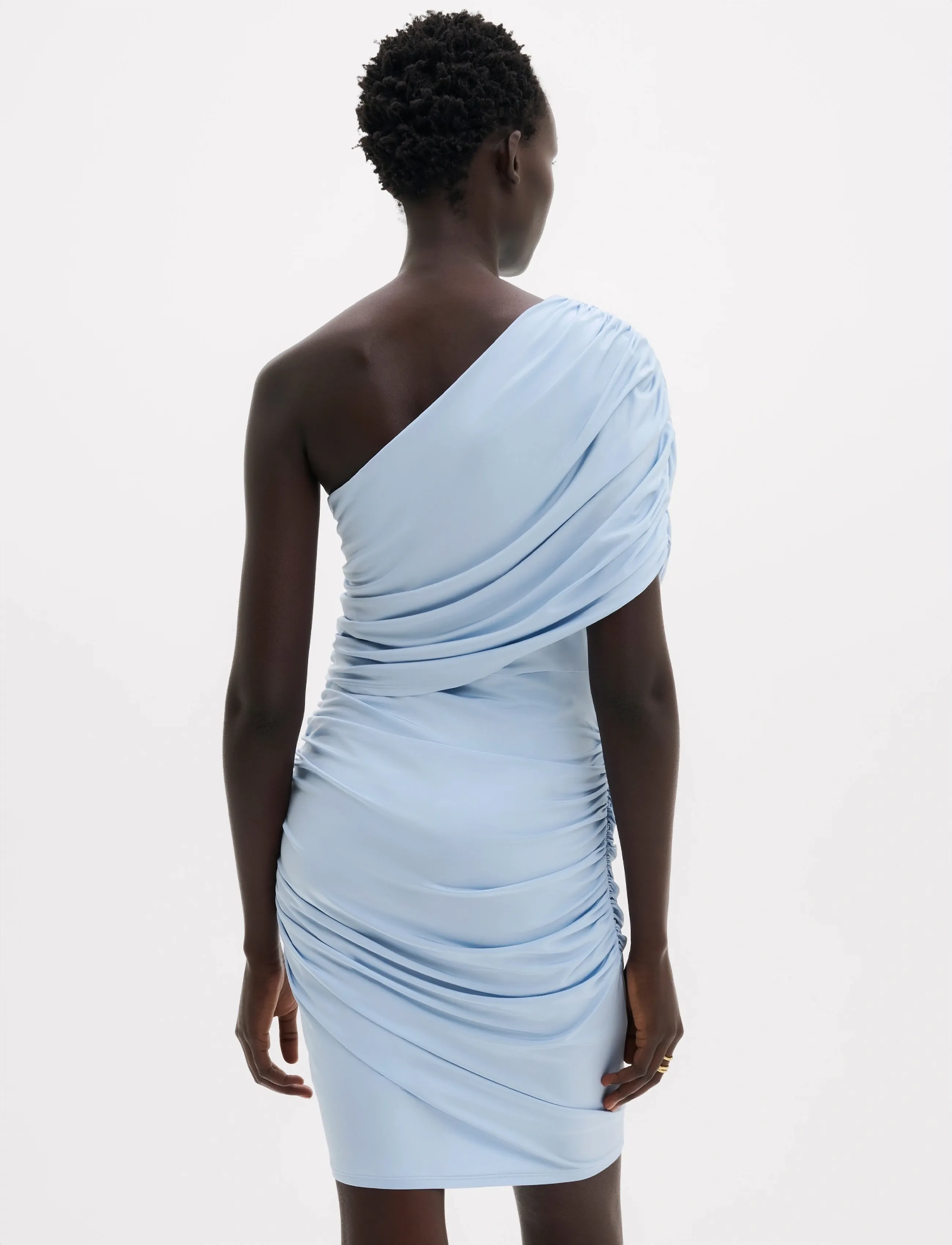 Malina - Jennica Draped One Shoulder Jersey Mini Dress - party dresses - sky - 4