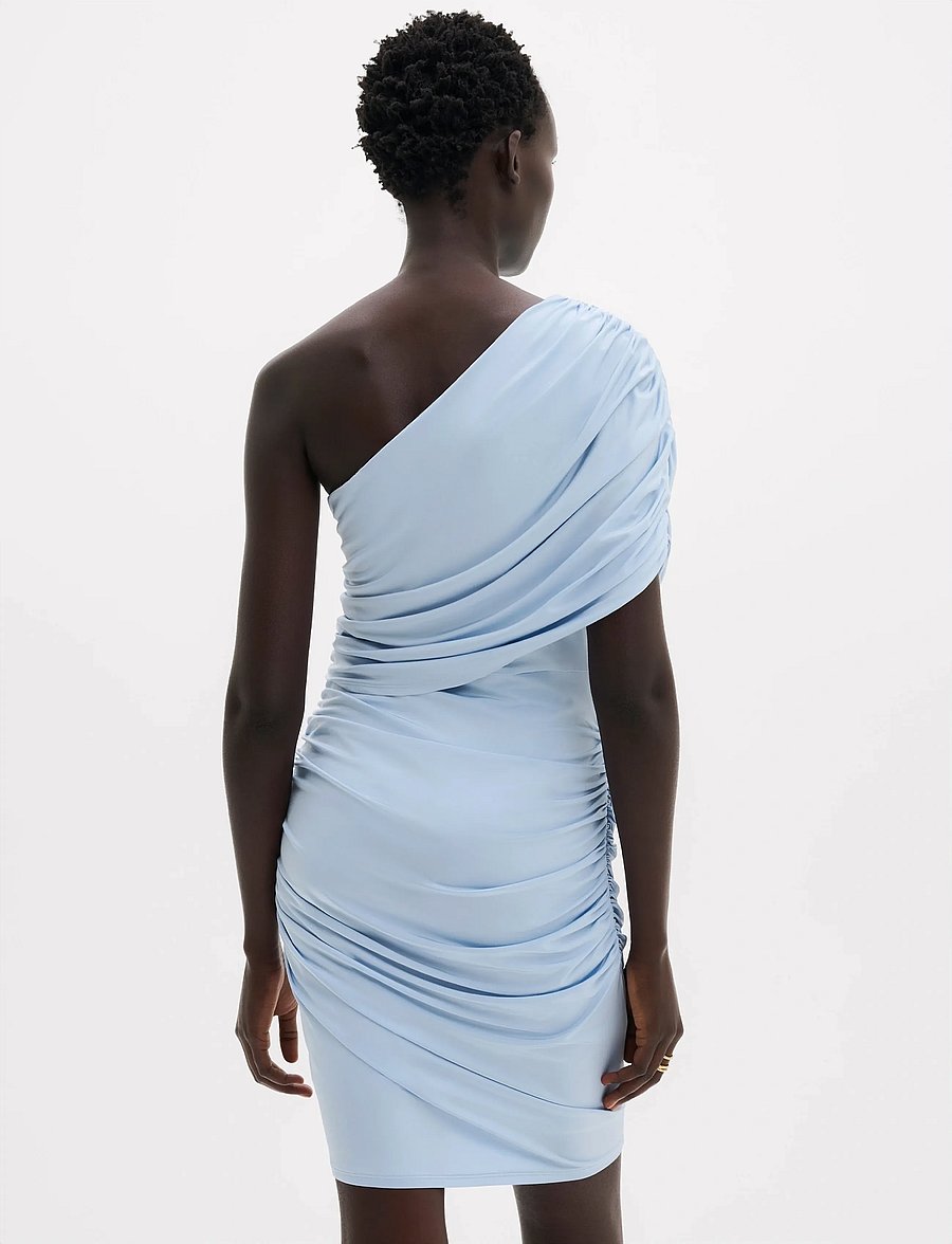 Malina - Jennica Draped One Shoulder Jersey Mini Dress - party dresses - sky - 4