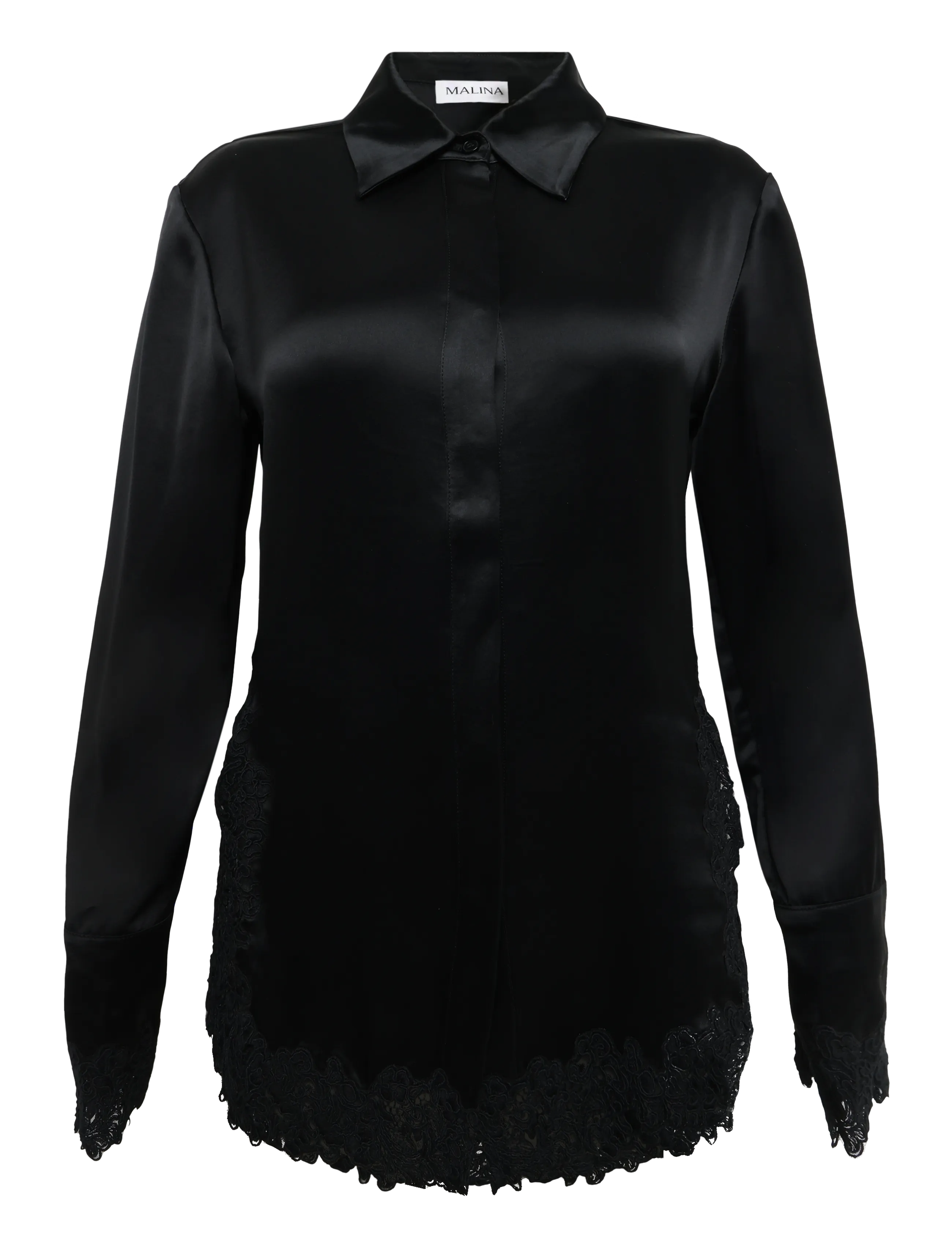 Malina Malou Satin Lace Hem Shirt - Kläder - BLACK / black