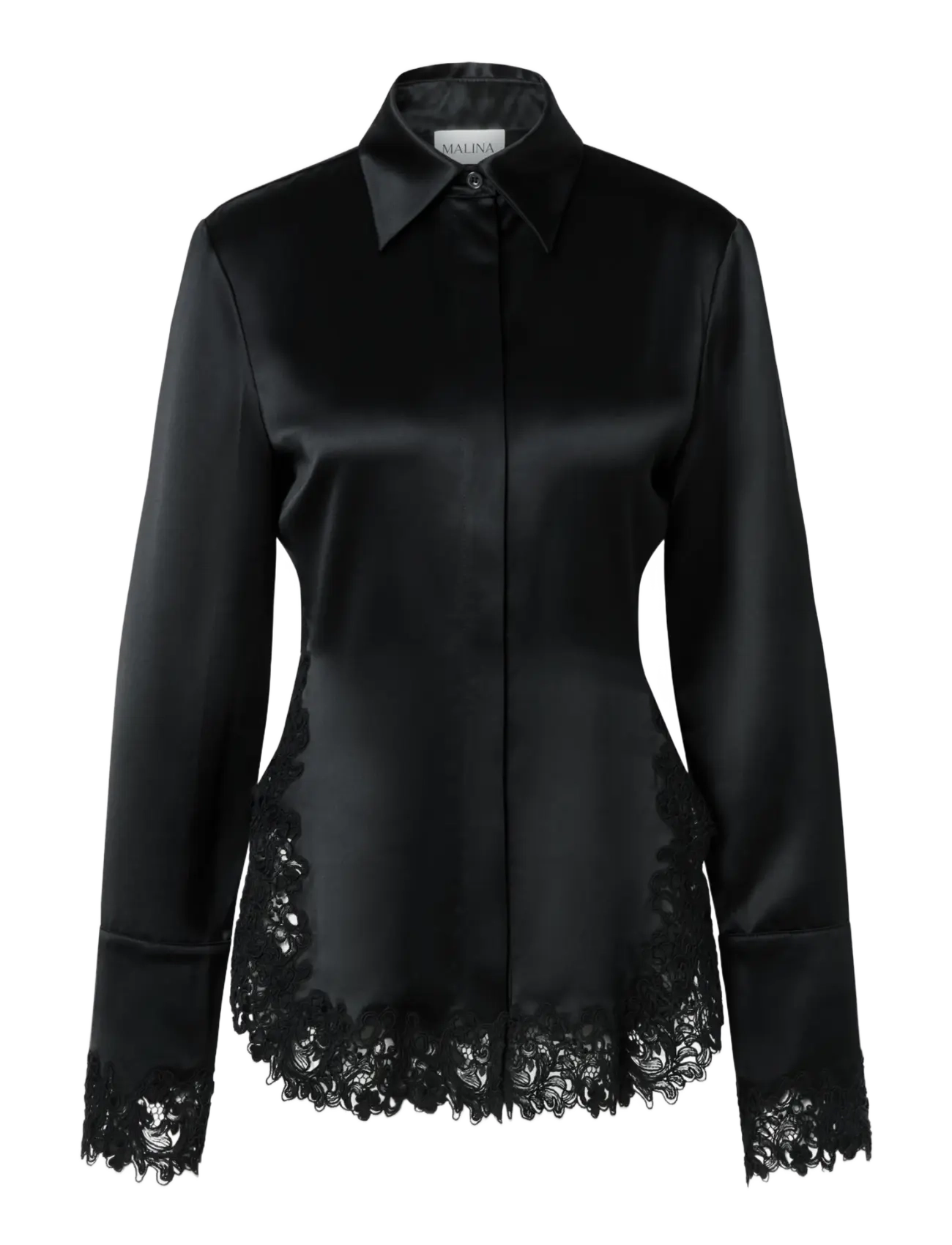 Malina Malou Satin Lace Hem Shirt - Riided - BLACK / black